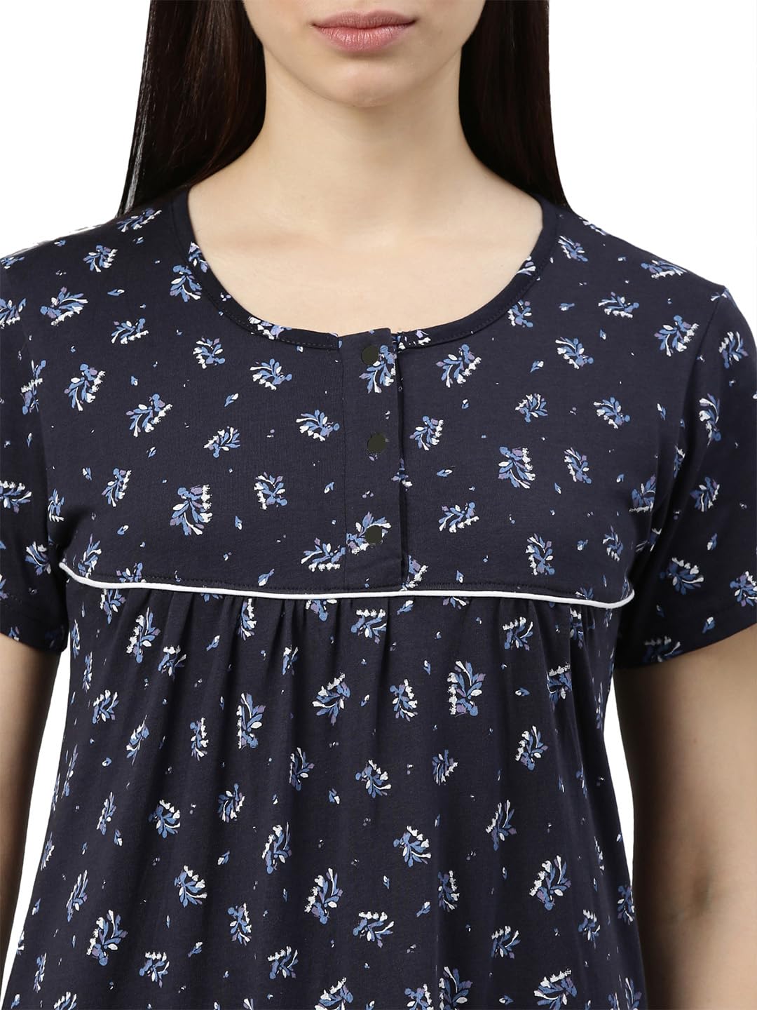 KRYPTIC Womens Navy Printed Pure Cotton Maxi Nightdress(Navy_1-L) - Image 4 thumbnail