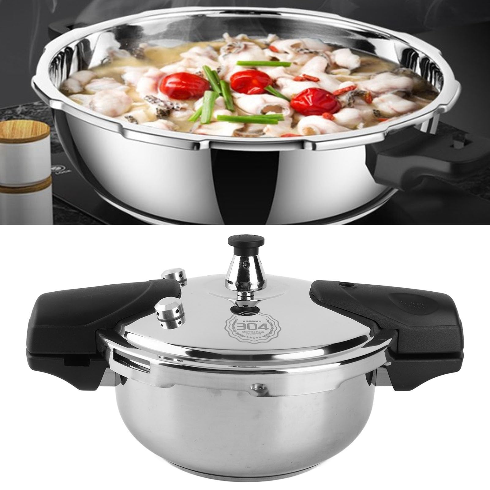 Mini olla a presión de 1.8 litros/1.6 cuartos de galón, olla a presión pequeña, olla a presión de acero inoxidable 304, mango doble seguro a prueba de explosiones apto para cocina de inducción 8