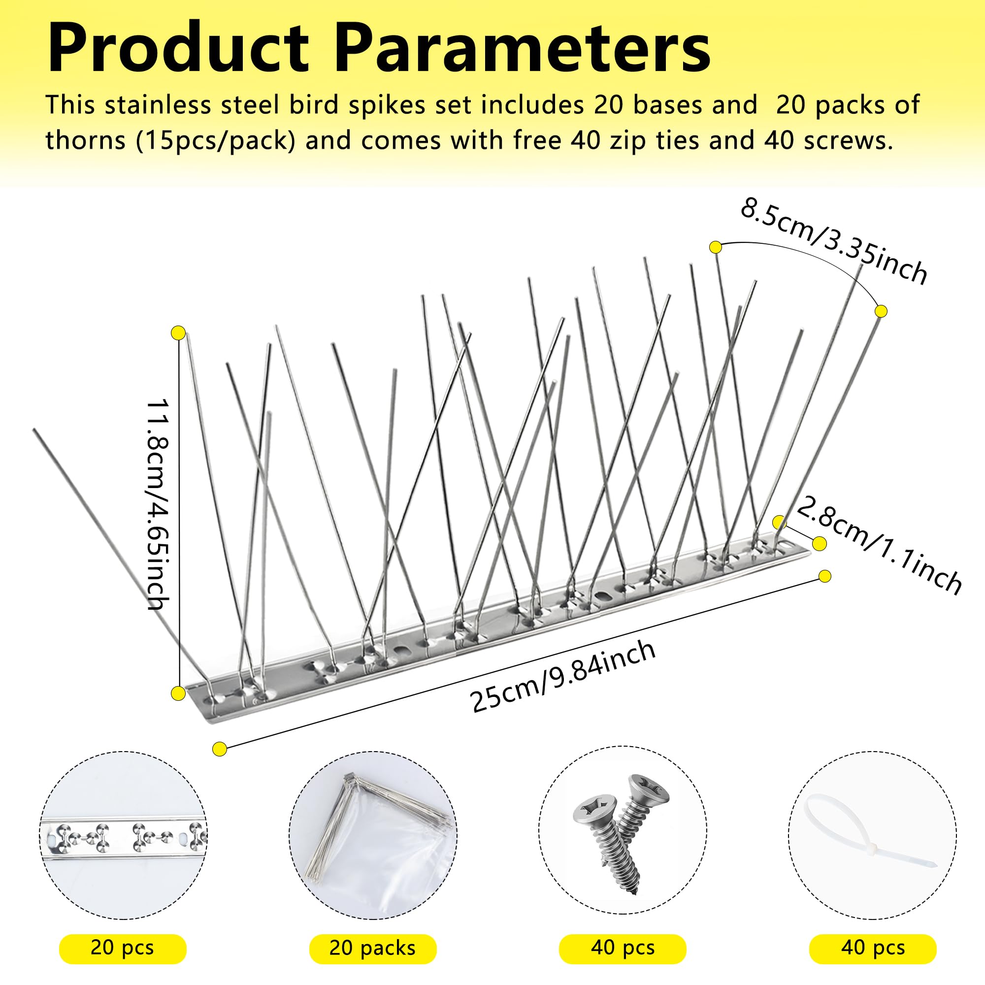 KOKMEYA Bird Spikes 16.4FT, 304 Stainless Steel Bird Deterrents Spikes for Outside to Keep Birds Away Bird Scare Devices Outdoor 20Pcs - Image 2