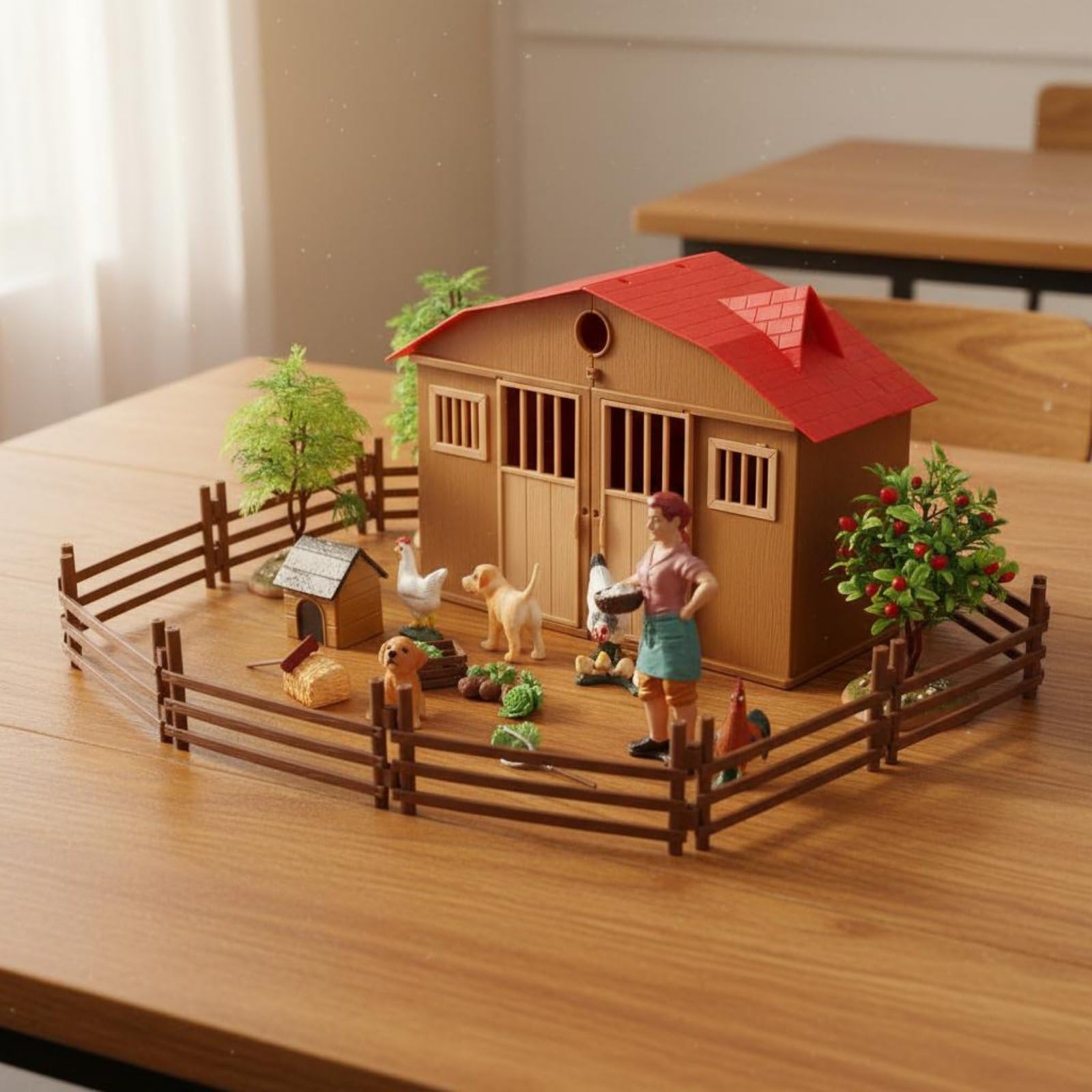 Bauernhof Spielset Bauernhofdiorama Tierfiguren Bauernhofscheune Zäune mit PVC Material für Lernspiel Rollenspiel Fantasiegeschichten Klassenzimmerdekoration Hobbylandschaft Geeignet