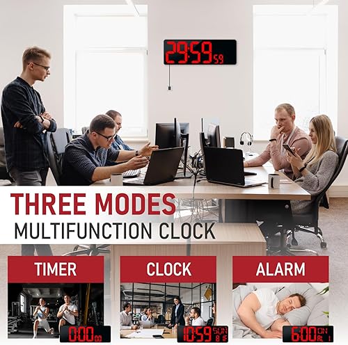 Miniatura 5 de TXL Reloj de pared digital LED grande con Bluetooth de 17.2 pulgadas, pantalla grande de fecha y temperatura, temporizador de cuenta arribaabajo con