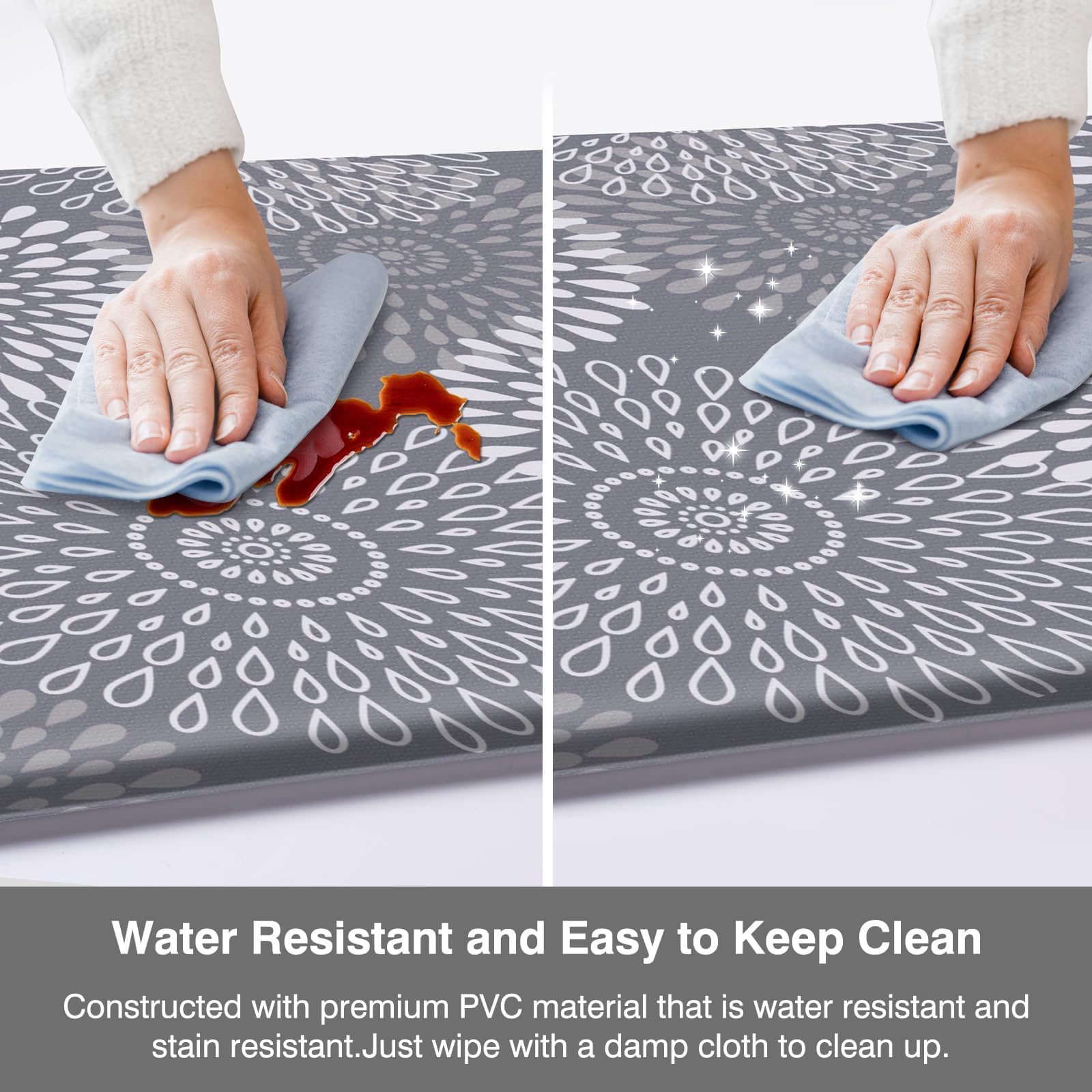 LuxStep Kitchen Mats for Floor,Cushioned Rug Anti-Fatigue Mats for Kitchen Decor Accessories,Waterproof Non-Slip Mats and Rugs Set for Office,Floor,Laundry 17.3"×30"+17.3"×47",Grey