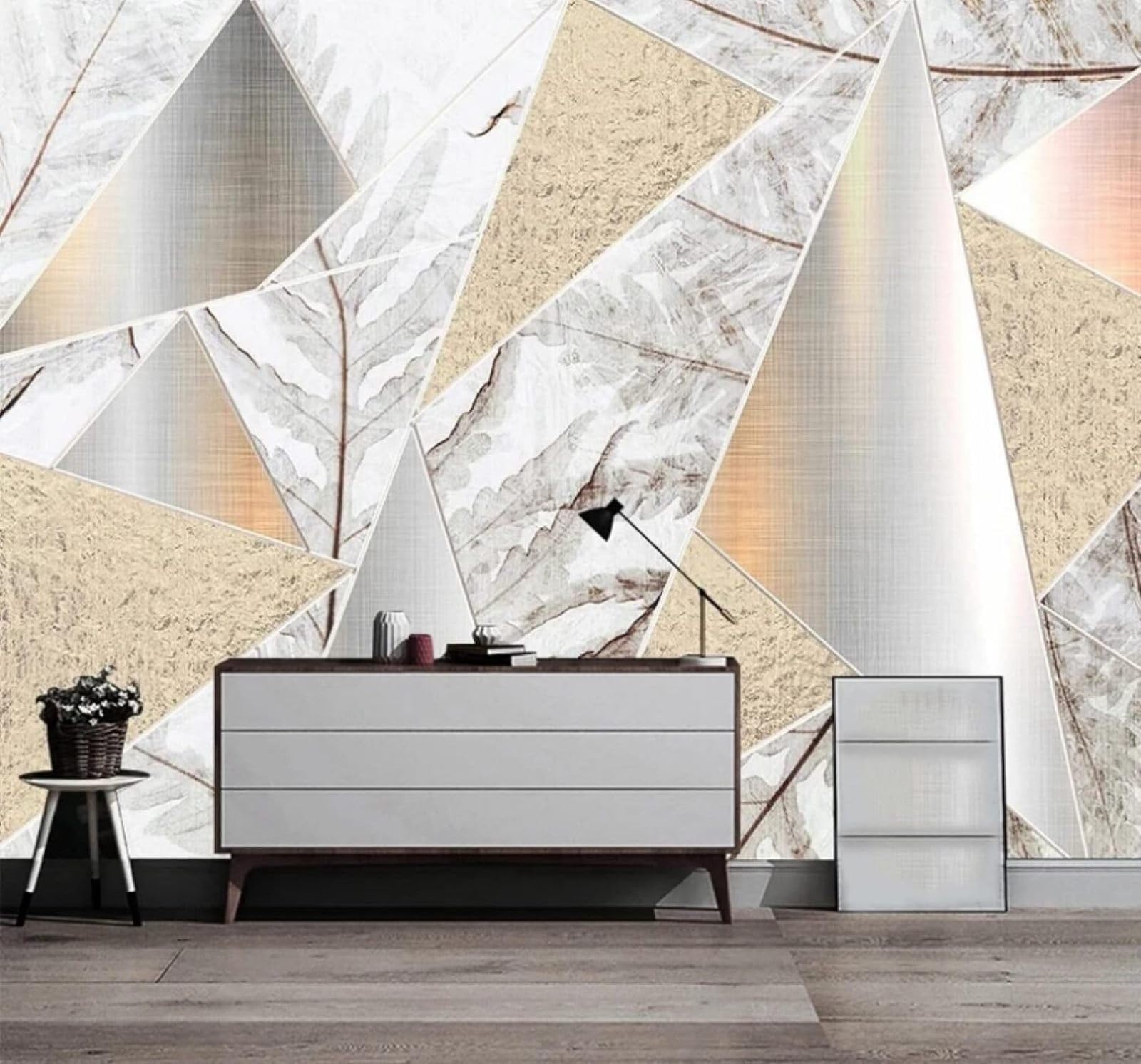 XLMING Affordable Luxury Minimalist Geometric Botanical Leaves 3D Wallpaper Luxury Silk Study Dining Feature Sofa Grey Bedroom Living Room Tv Decorative Wall-400cm×280cm