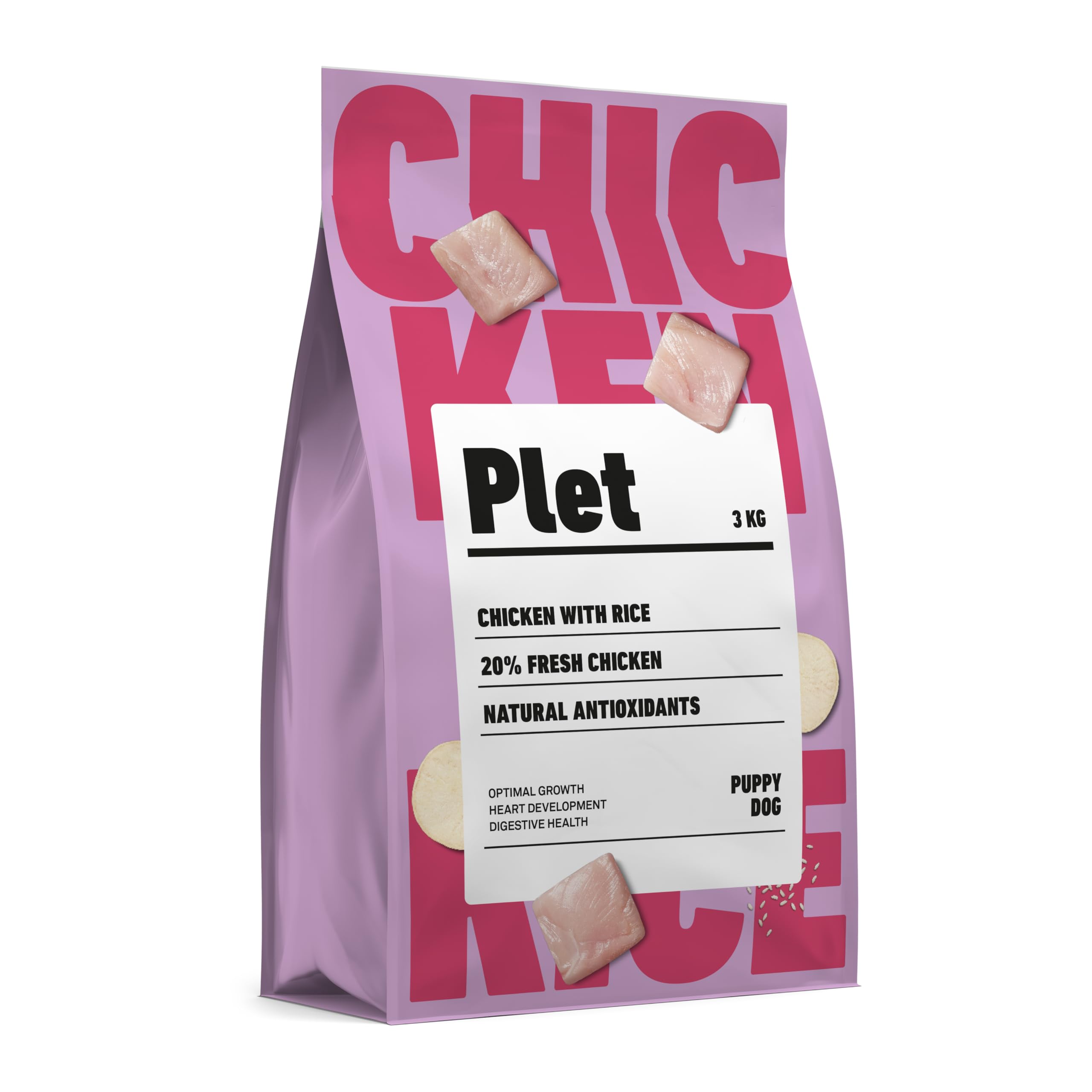 Plet Comida Seca para Perros Cachorros | Pienso de Pollo con Arroz | Saco de 3kg