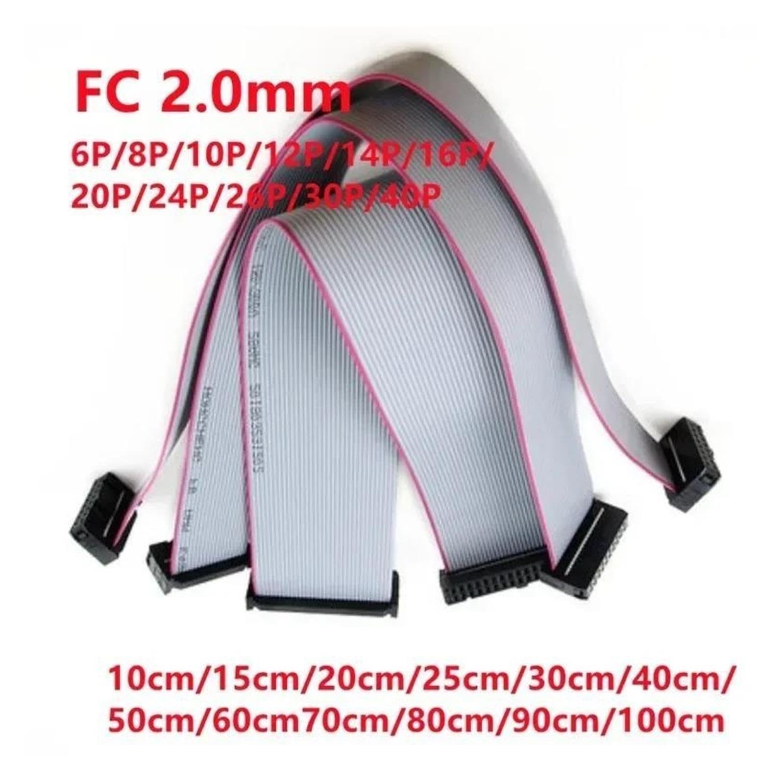 Cavo a nastro piatto grigio 2 pz Passo 2.0mm FC 6/8/10/14/16/18/20/24/26/30/34-60 Spille Cavo Dati A Nastro Piatto Grigio 10/20/30/50-100 cm for DC3 IDC Intestazione Maschio(1m,40P)