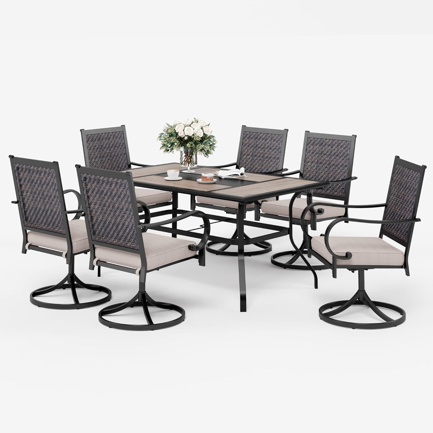 SUNSHINE VALLEY Patio Dining Set for 6, Outdoor Dining Furniture Set with 1 Table