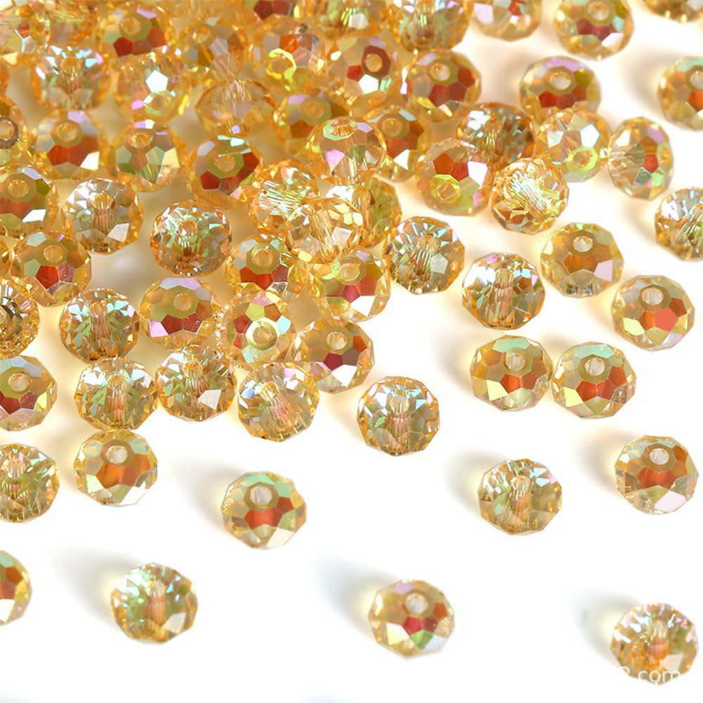 Photo 1 of 100 Pcs Crystal Glass Beads for Jewelry Making Bulk Faceted Gemstone Rondelle Loose Beads for Bracelet DIY Crafts 6 mm(Champagne Gold)