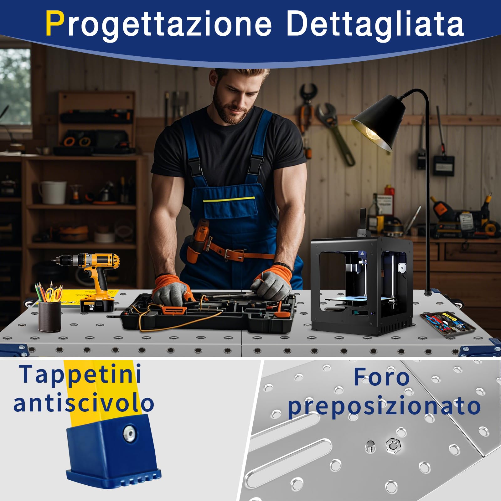 VKE Piattaforma da Lavoro 120 × 36 × 90 CM in Lamiera Zincata, 500 KG Portata, Trabattello Portatile, Piedini Antiscivolo, Tavolo da Lavoro Pieghevole,con 4 Ruote Universali