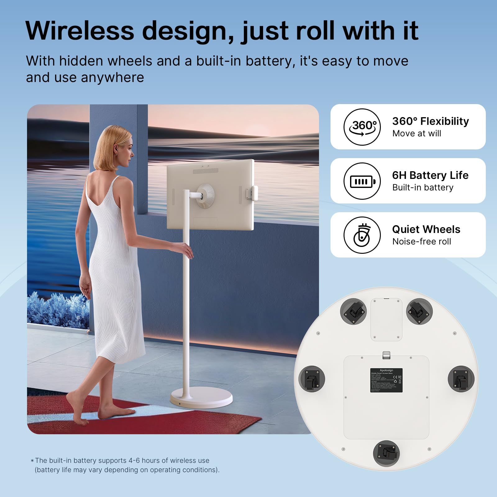 ApoloSign Monitor Portatile da UHD 4K 32 Pollici, con Schermo Smart Rotabile da 2160p, Touch Screen, Sistema Operativo Android, Batteria Integrata, Rotazione Completa a 360 Gradi, Telecomando