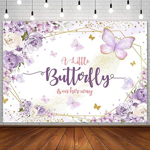 AIBIIN Telón de fondo de mariposa para baby shower de 7 x 5 pies para niña, princesa, una pequeña mariposa está en camino, fondo de fotografía,