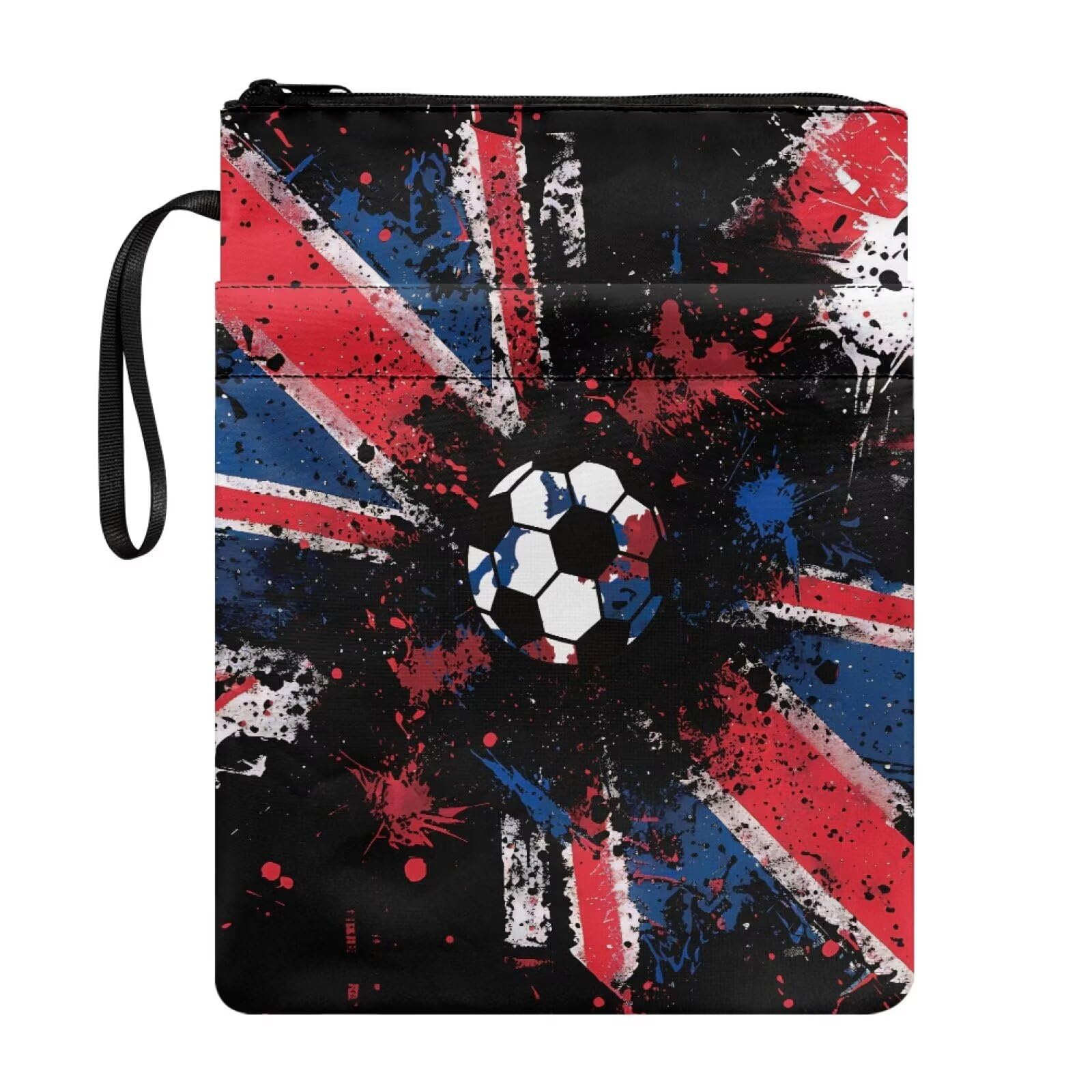 Poceacles Union Jack Book Sleeve Book Covers for Paperbacks Textbook Hardcover Pouch Protector with Zipper Washable Fabric Reading Accessory, Soccer Football Union Jack Splatter Print