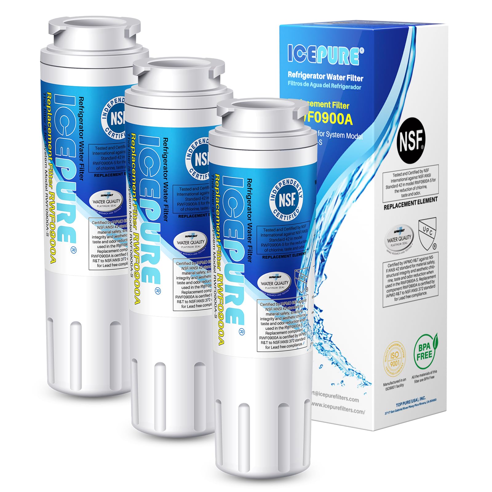 ICEPURE UKF8001 Compatible with Whirlpool EDR4RXD1, 4396395, Maytag UKF8001, UKF8001AXX, EveryDrop Refrigerator Water Filter 4, RFC0900A, UKF8001AXX-200, UKF8001P, 469006, PUR, Puriclean II, Pack of 3