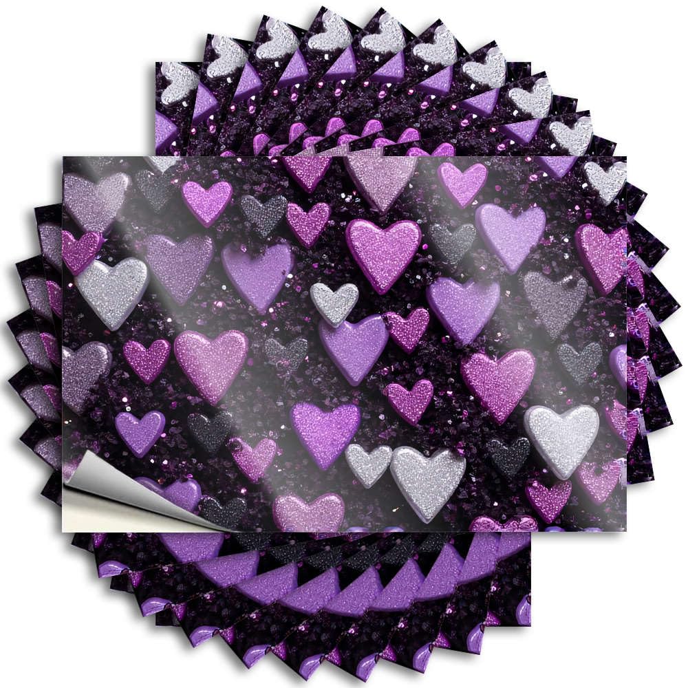 Stuff for Boys Room Standing Saying - Glittery Hearts in Shades of Purple Window Waterproof Vinyl Sticker(12X18CM)
