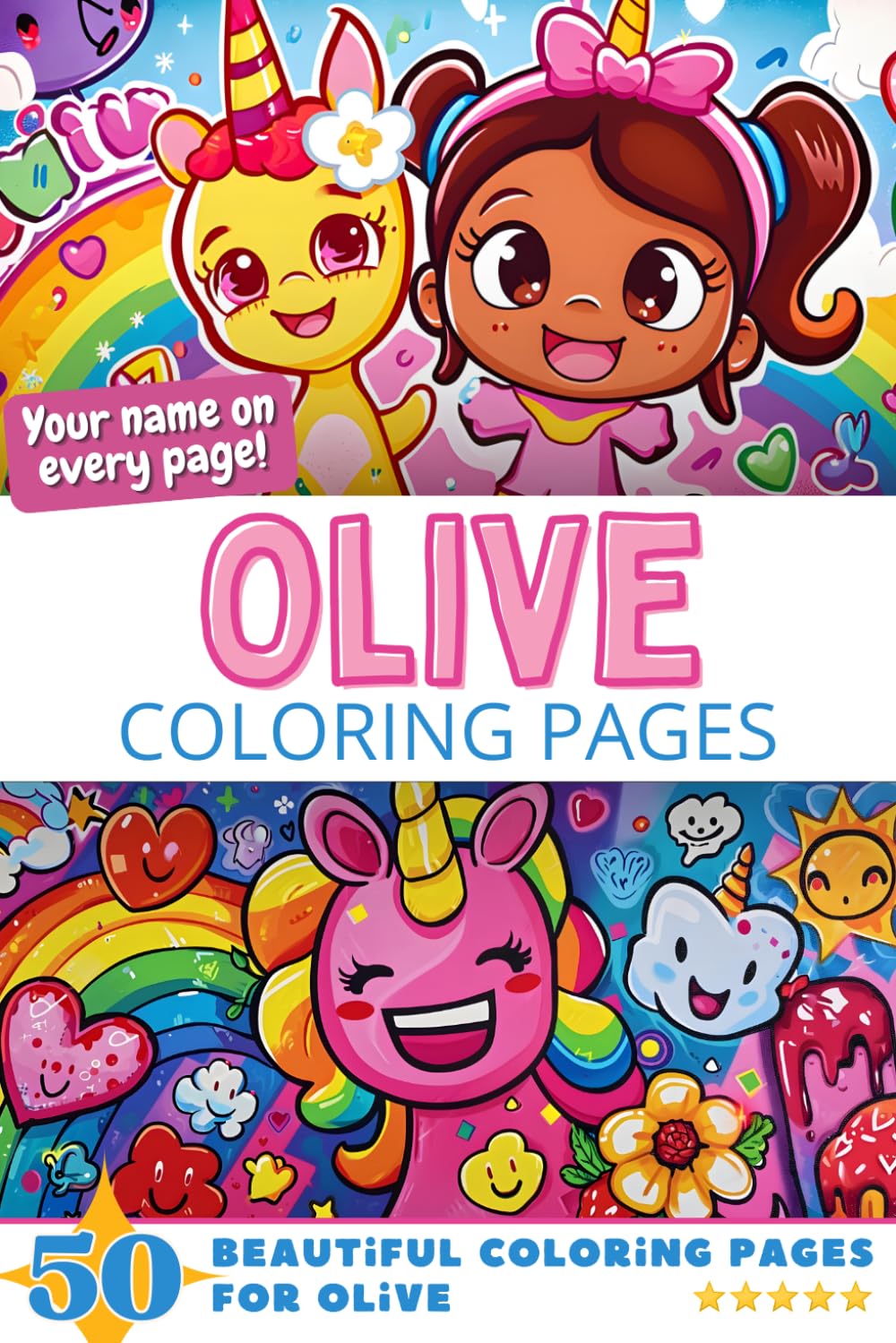 Olive Coloring Pages: Wow-Effect! Your name on every page - Olive coloring book - 6x9" - 50x Olive coloring page - Fantastic Gift