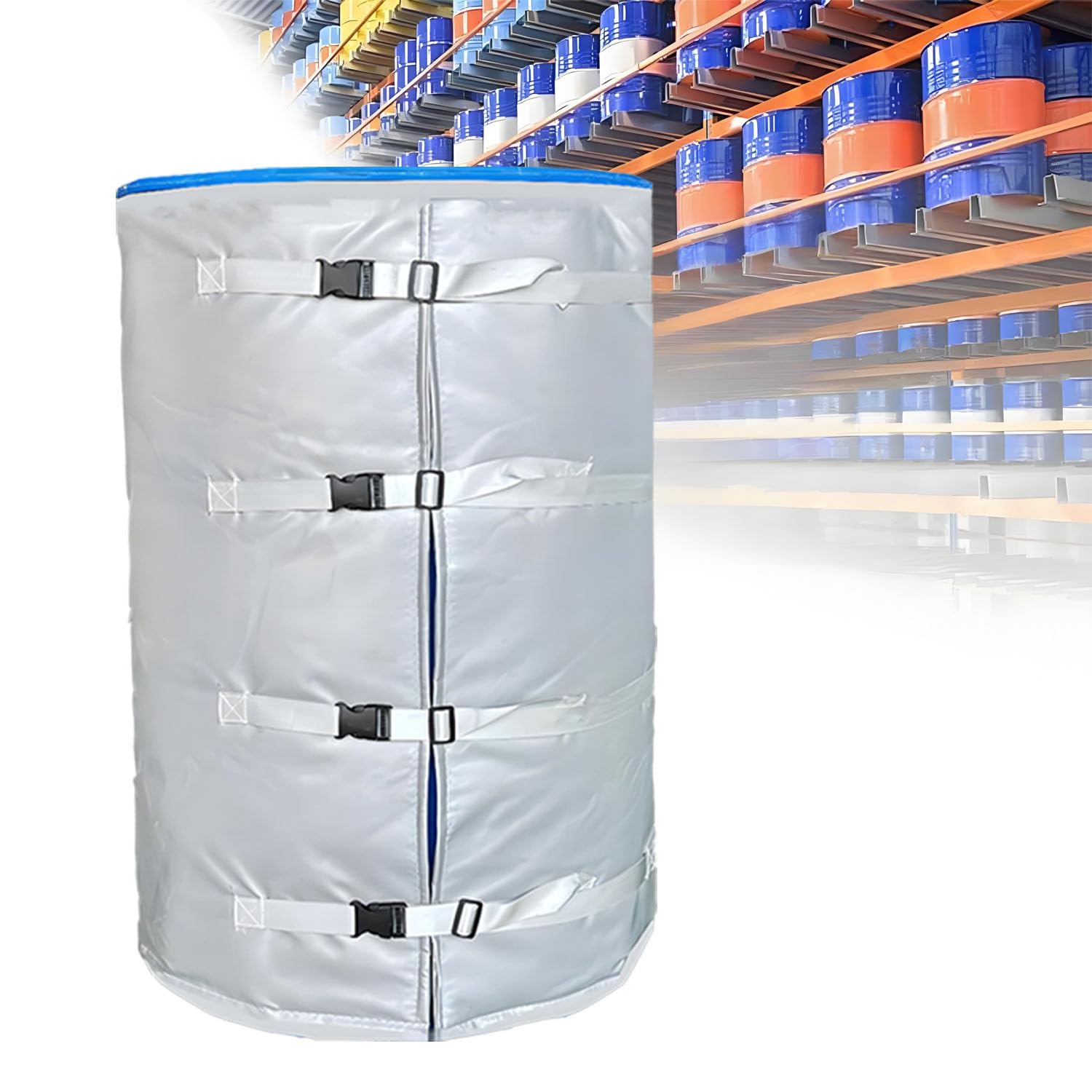 Manta térmica para bidones de Aceite de 200 l/1000 l, Manta calefactora para bidones IBC, Tela de Silicona Impermeable, con Controlador de Temperatura de 0 a 120 °C/0 a 150 °C 200L120°-Gray
