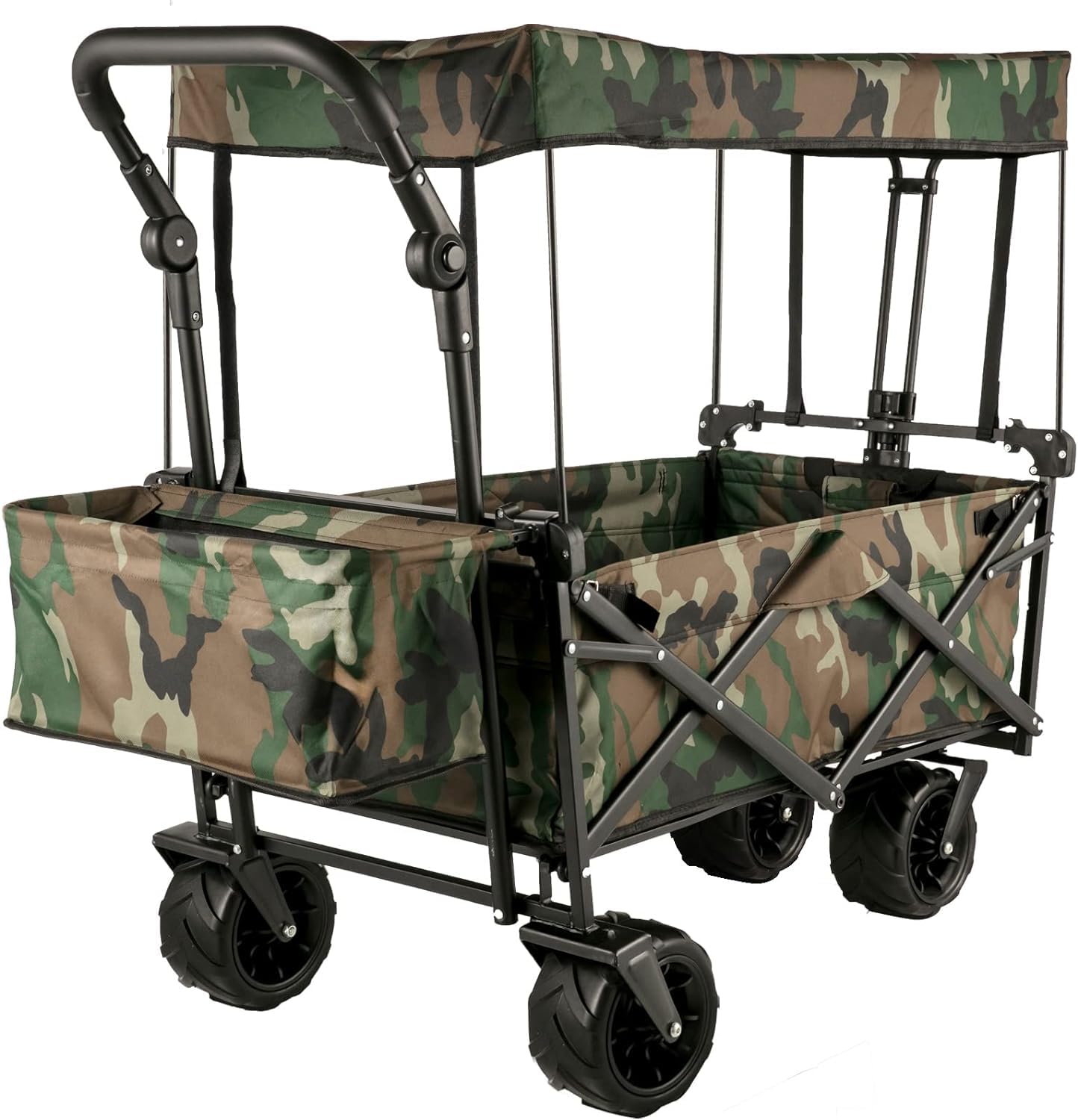 VEVOR Collapsible Wagon with Canopy, 220lbs Foldable Wagon Stroller for Kids, Beach Wagon Cart with Big Wheels and Canopy with Adjustable Push Pulling Handles