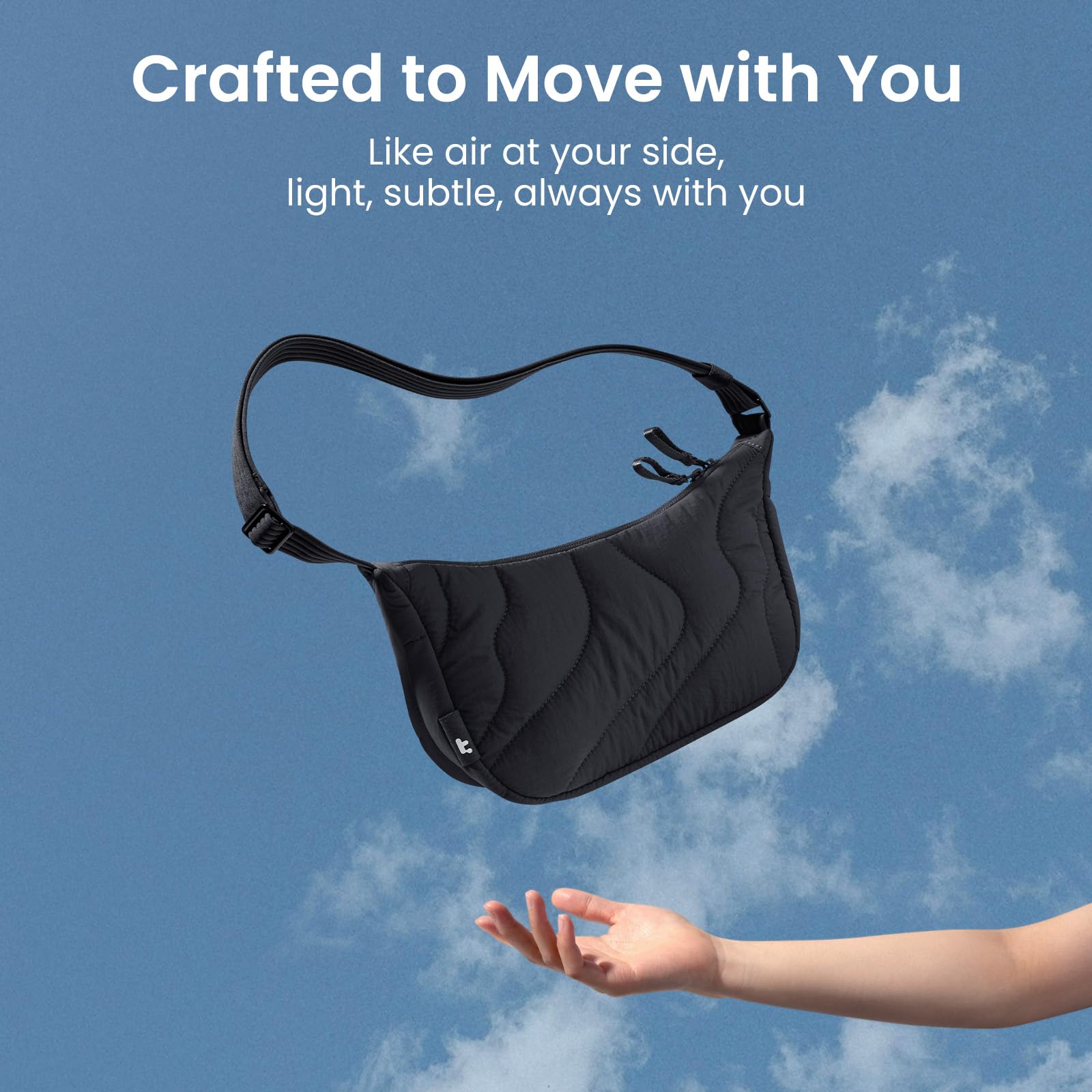 tomtoc 3,5-9L torba crossbody Sling Bag puffer kobiet, nylonowa moon ruffle | Modna torba z wygodnym paskiem na ramię, wewnetrzne przegrodki na telefon i codzienne akcesoria