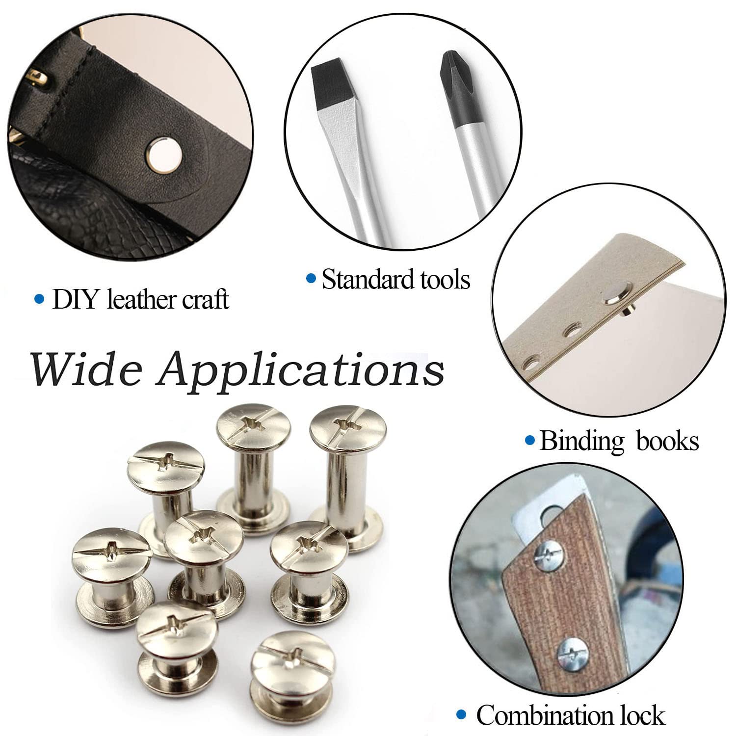 Snapklik.com : ALLOYGOLD Silver Chicago Screws Leather Rivets Assorted
