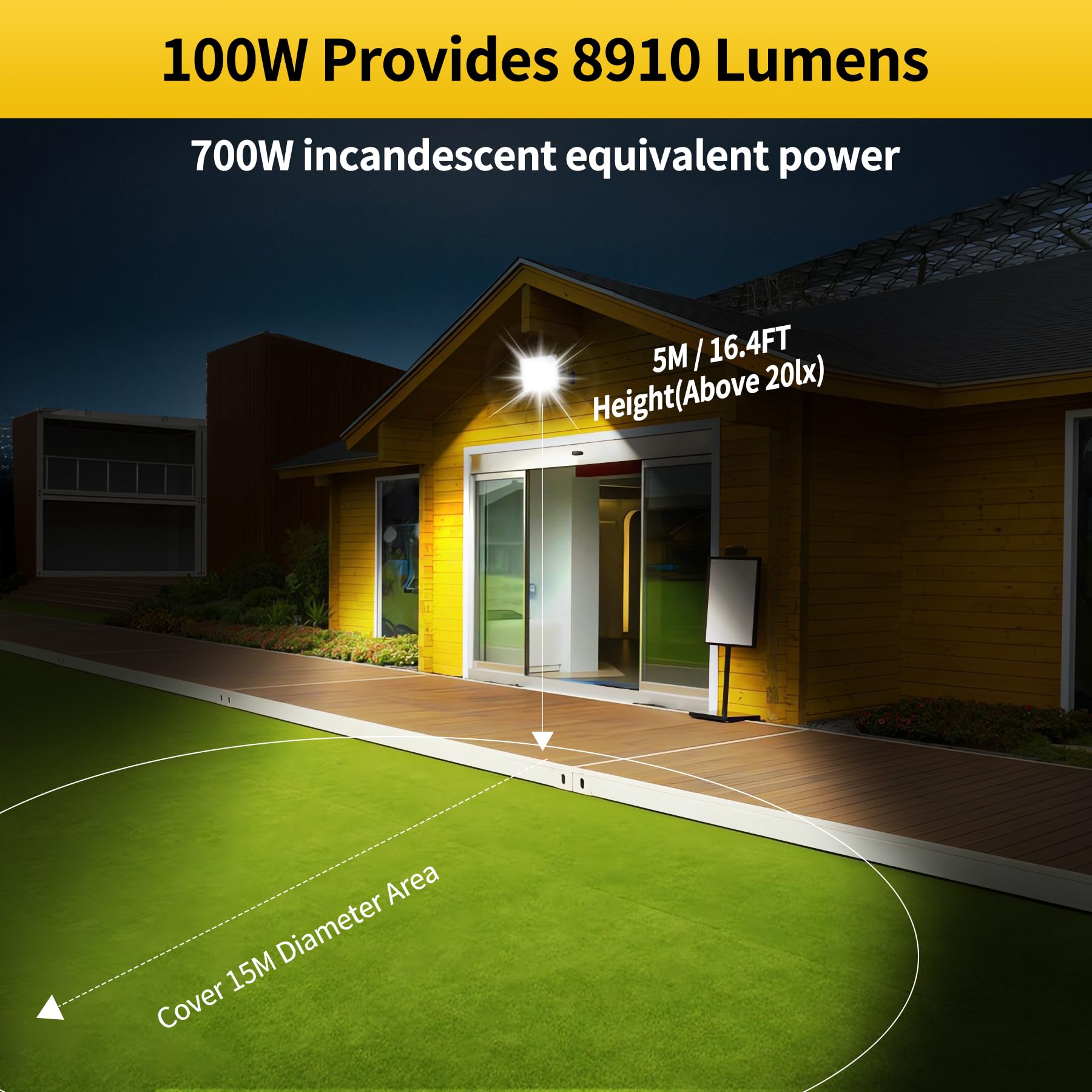 Foco LED Exterior 100W, IP66 Impermeable,10000LM,6500K Luz Blanca Fría,Con enchufe UE para Jardín, Patios, Parking, Hotel, Naves Etc