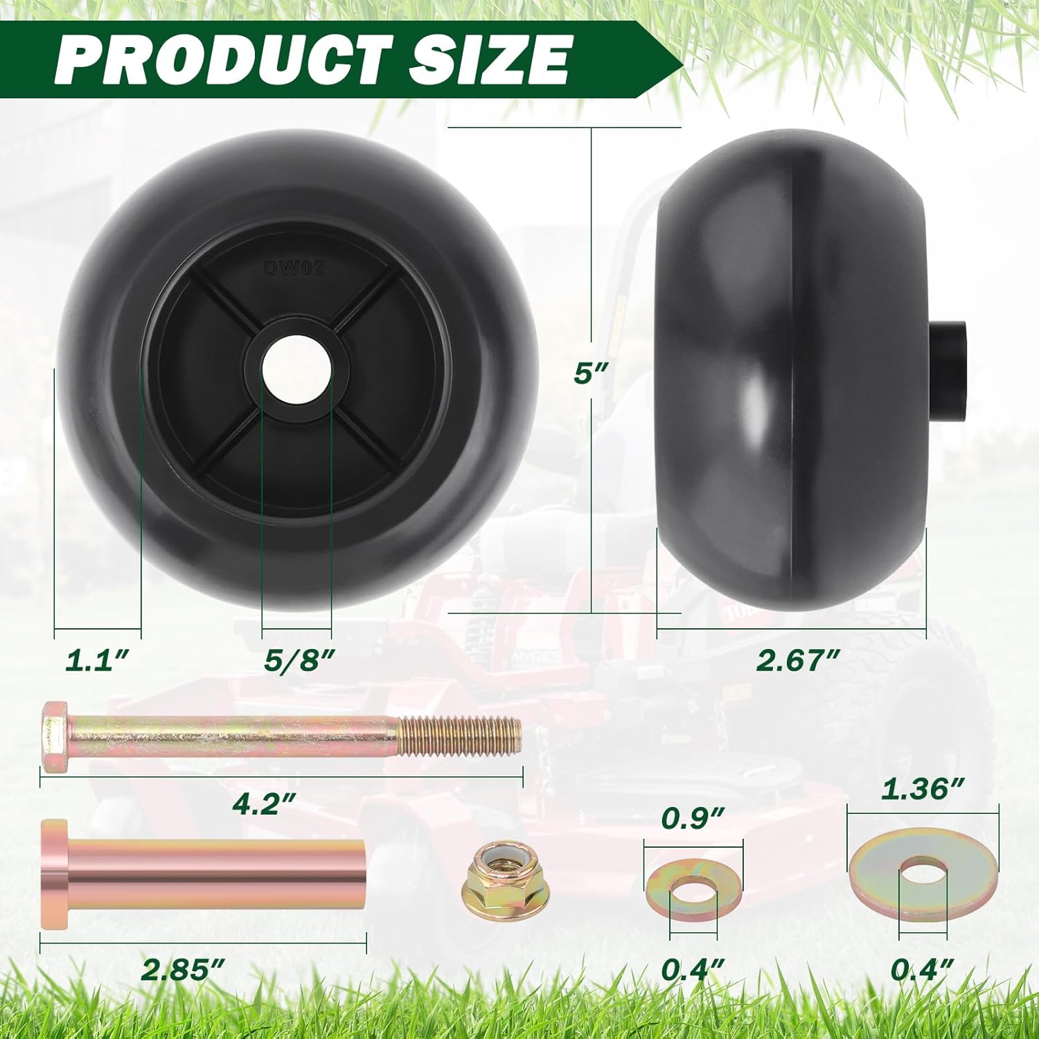 CheeMuii 4 Pack Lawn Mower Deck Wheel Kit Heavy-duty Mower Anti Scalp Deck Wheels Replace for Bad Boy 022-5234-98 Replace for Exmark 103-4051 103-7263 Etc