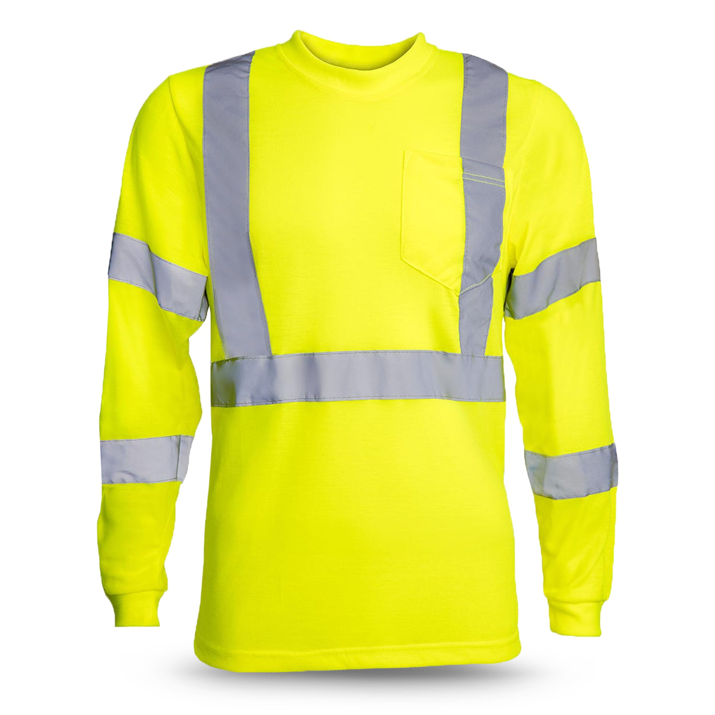 RUGGED BLUE Moisture Wicking High Vis Long Sleeve Shirt, ANSI Class 3 Rated High Visibility Work Shirt with Reflective Tape, Large