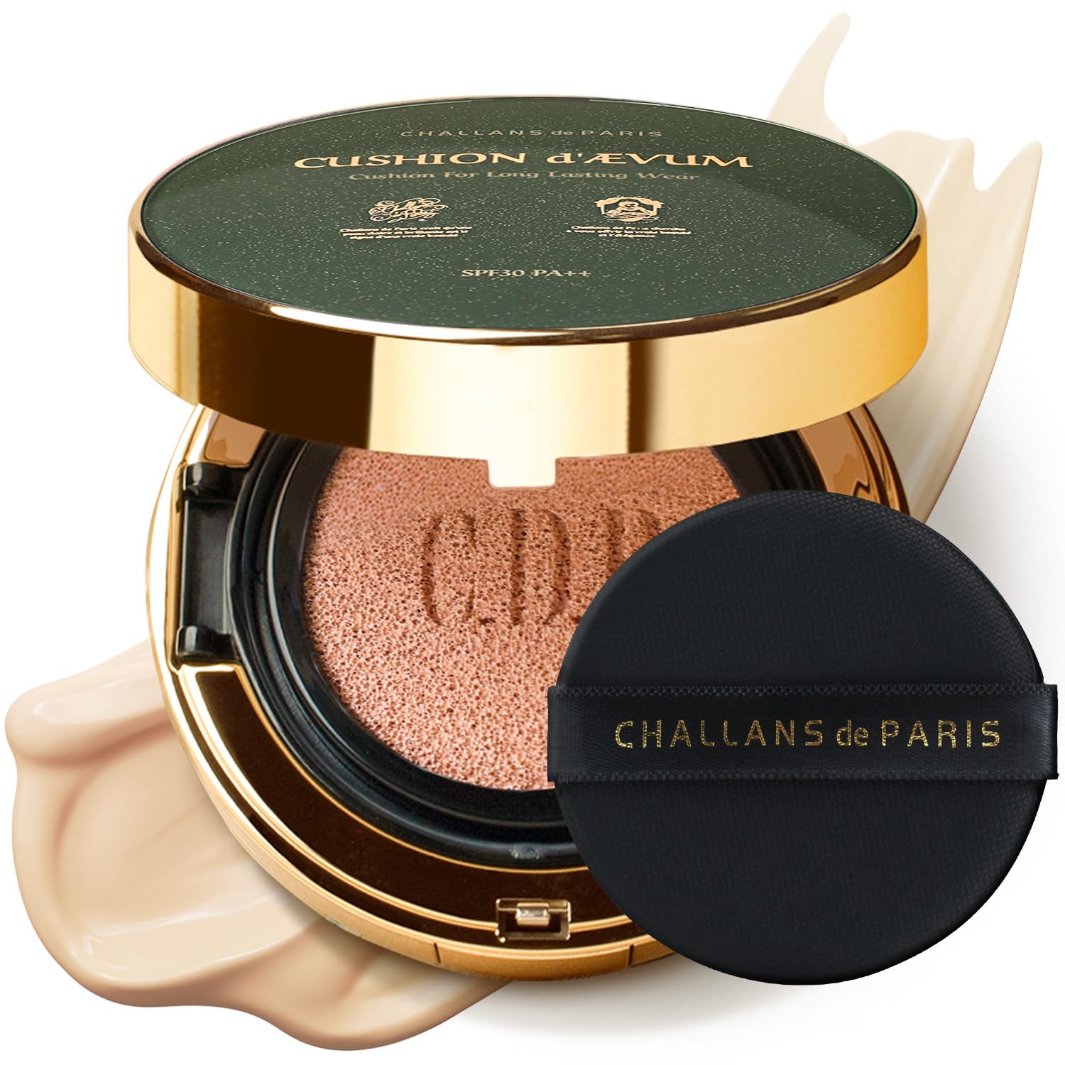 [CHALLANS de PARIS] Cushion de Ævum Cream Foundation – Full Coverage, Smooth and Calm Finish, Long-Lasting Wear, Matte, 21 Bright Ivory, 0.53 oz