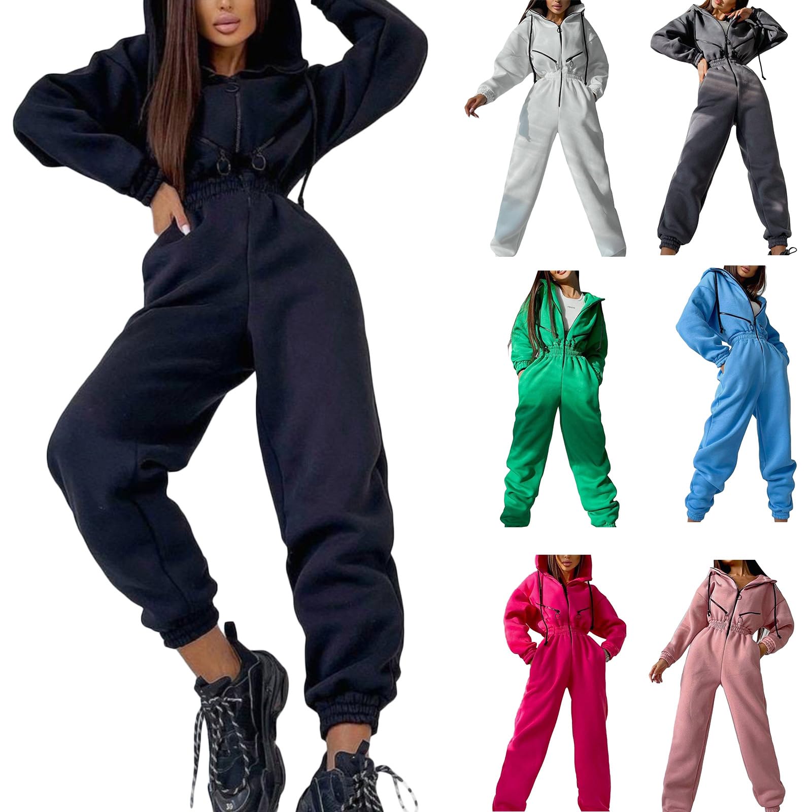 Combinaison à Capuche à Manches Longues avec Poches, Barboteuse à Taille élastique, Pulls Une pièce, survêtement décontracté, vêtements de Sport, Tenue Une pièce, Barboteuse avec Poches