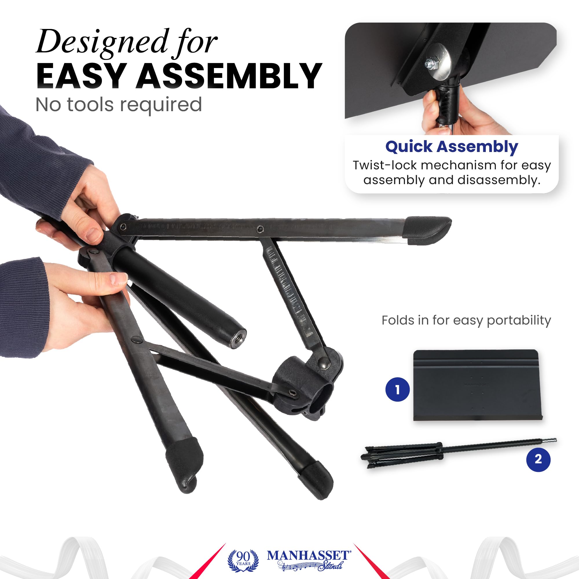 Manhasset Voyager - Leggio portatile per spartiti musicali, montaggio rapido, supporto pieghevole con gambe retrattili