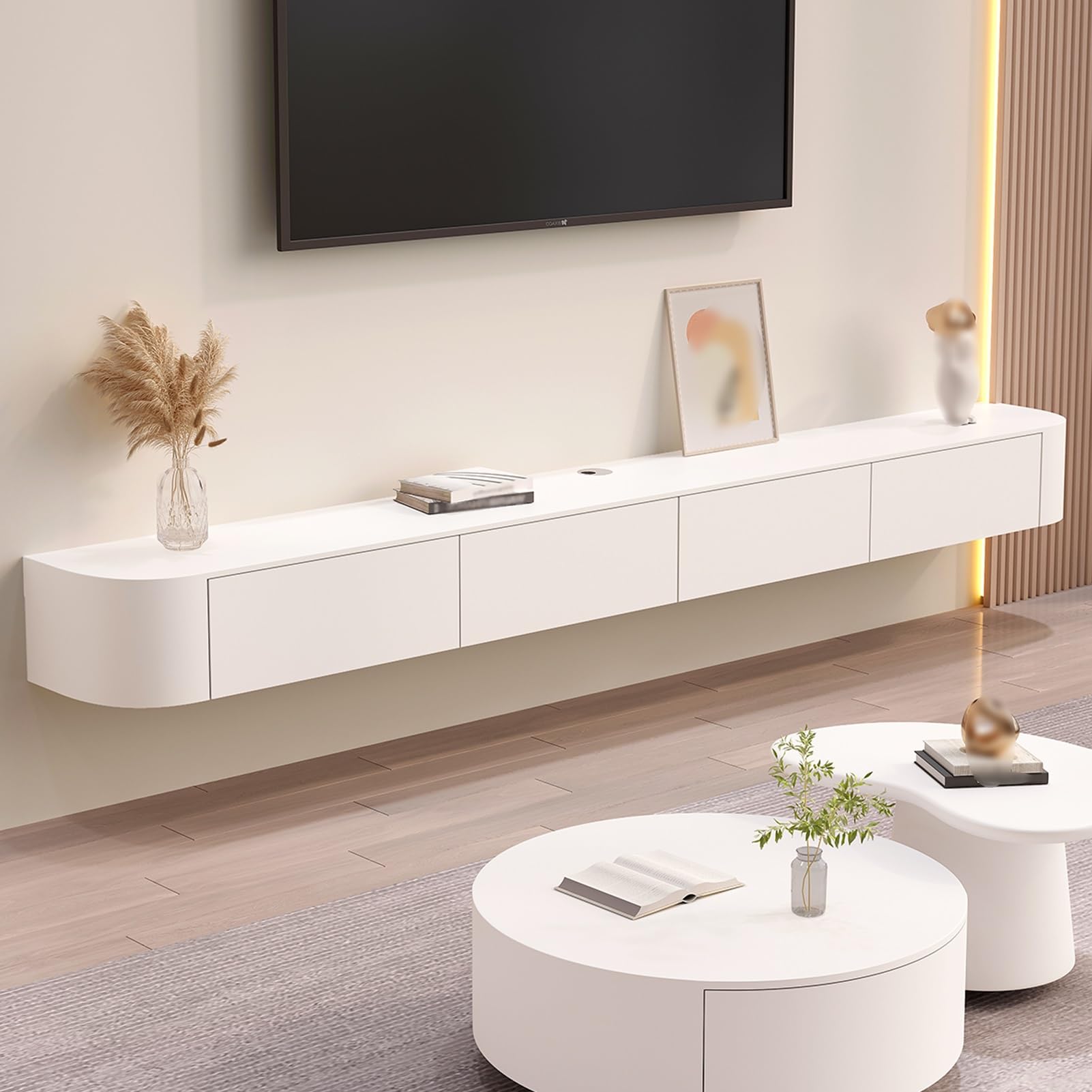 Armario de almacenamiento de TV montado en la pared con puerta, banco grande de almacenamiento para sala de estar y oficina, moderno mueble de TV flotante con cajón, elegante armario de TV para
