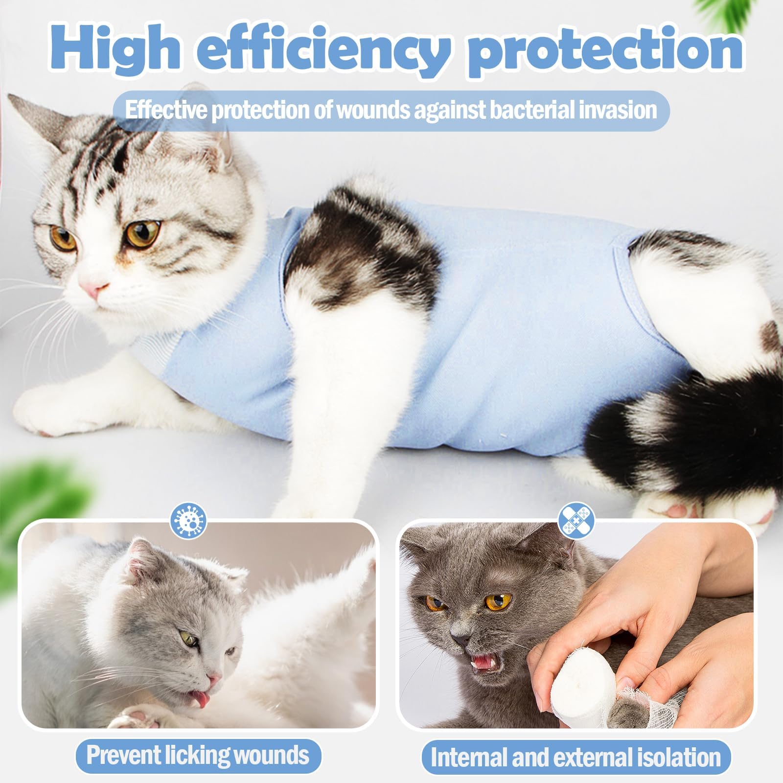 KAIYAYA 2-4kg Gilet de RéCupéRation de Chat, Body Chat Post Operatoire Femelle, Cat Professionnel Restauration Convient Body pour Abdominaux Collerette des Plaies ou Maladies (Bleu)