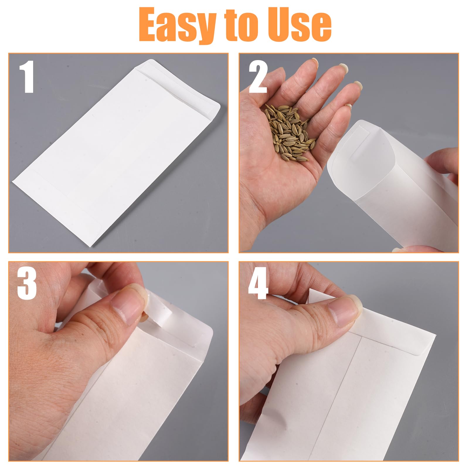 Varenzya 100 Pièces Enveloppes Blanches Autocollantes Papier Kraft 6×10 cm pour Stockage Semences