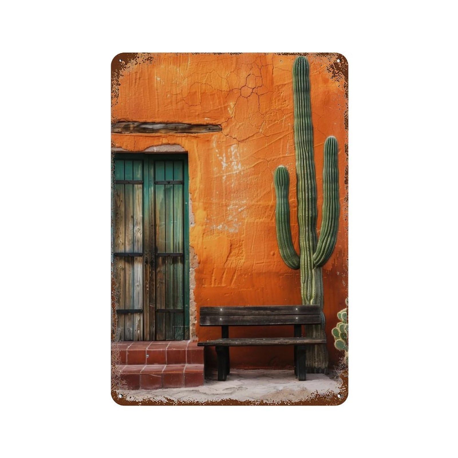 WIHYRTUI Contrast Terracotta Wall Saguaro Courtyard 04 Wall Retro Iron Metal Tin Sign Vintage Art Poster Modern Home Cofffee Club Art Bar Shop Decor Style 30x20cm