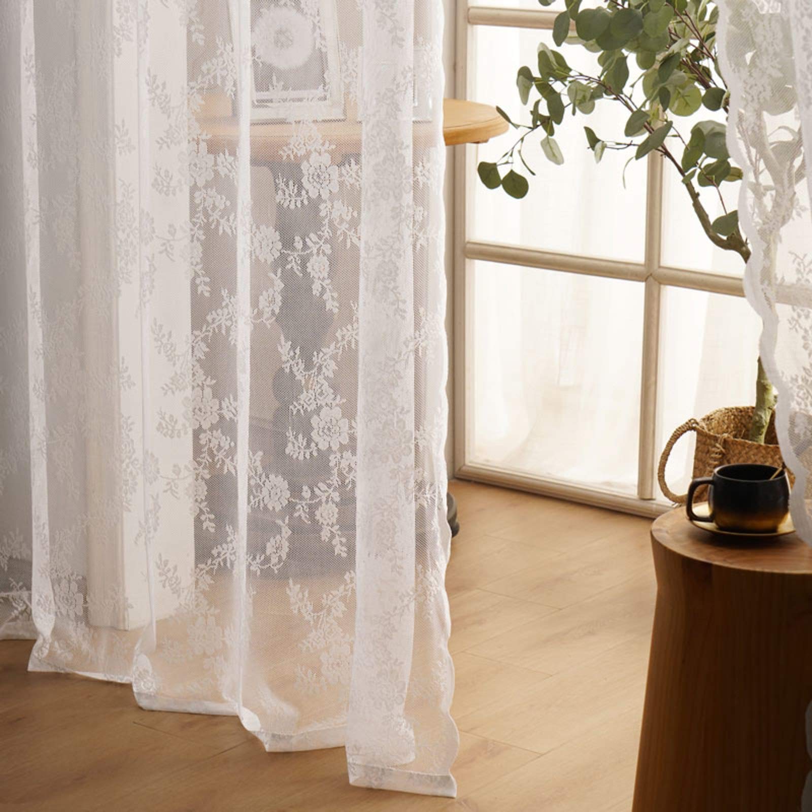 Amazon｜白 レース カーテン,セーリング 刺繍 田園 シアーカーテン