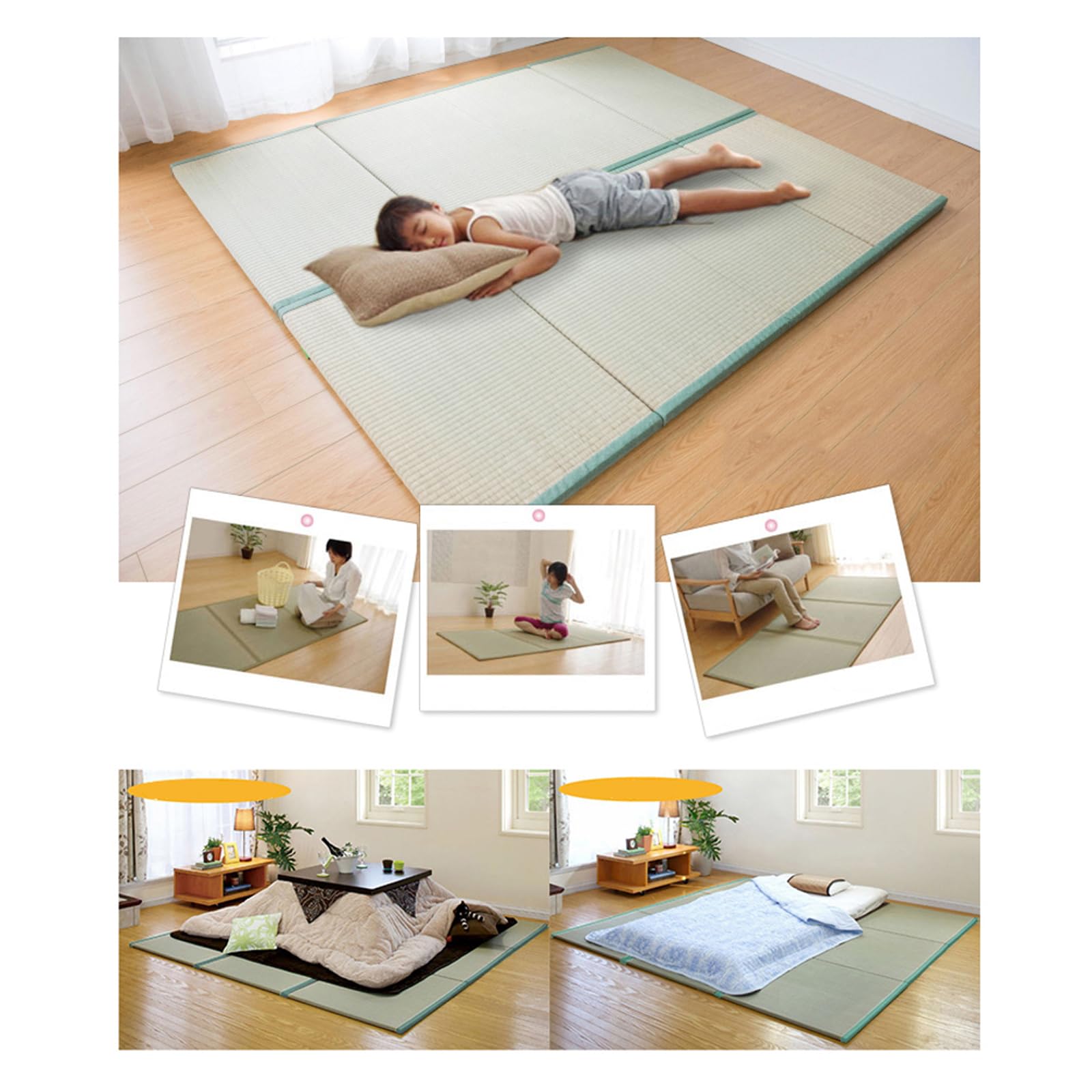 Tappetino Tatami Tradizionale Giapponese - Materasso Futon Solido E Confortevole A 4 Pieghe Erba Verde Naturale - Ottimo Per La Meditazione, Lo Yoga, La Sala Zen, La Sala Da Tè Giap(Size:90x200x3.5cm)