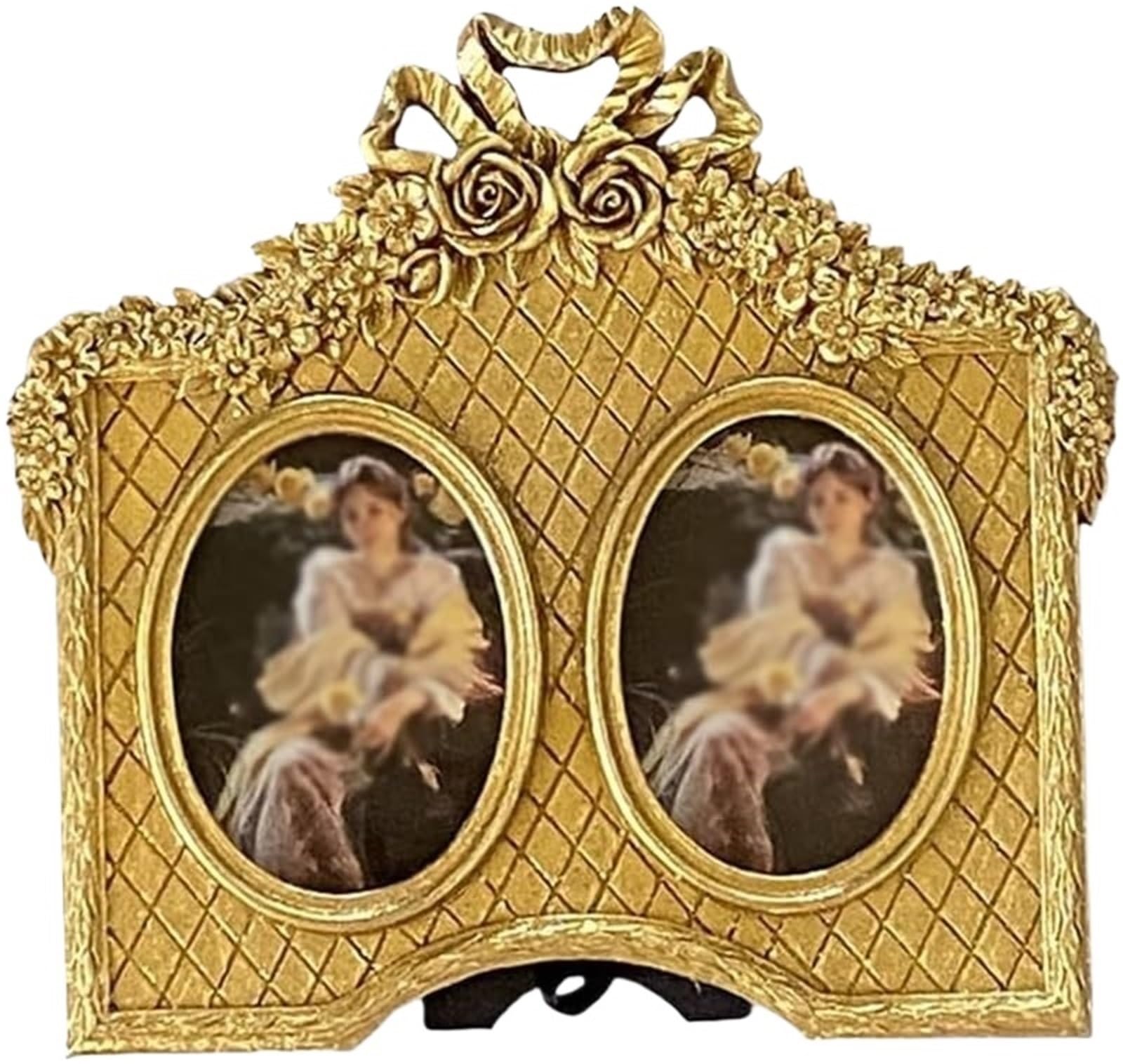 Resin Frame Gold Border Oval Shaped Picture Decorative Combination