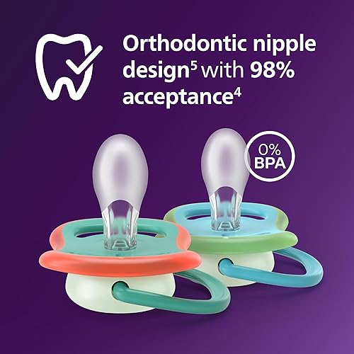 Miniatura 3 de Philips Avent Ultra Air - Chupetes nocturnos con diseño ortodóntico, para bebés de 6 a 18 meses, brillan en la oscuridad, pezón simétrico de