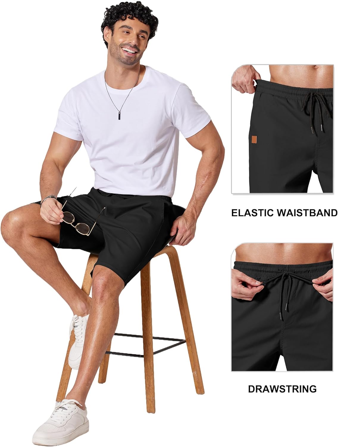 COOFANDY Mens Casual Shorts 9" Chino Cotton Shorts Summer Beach Drawstring Shorts with Pockets - Image 3