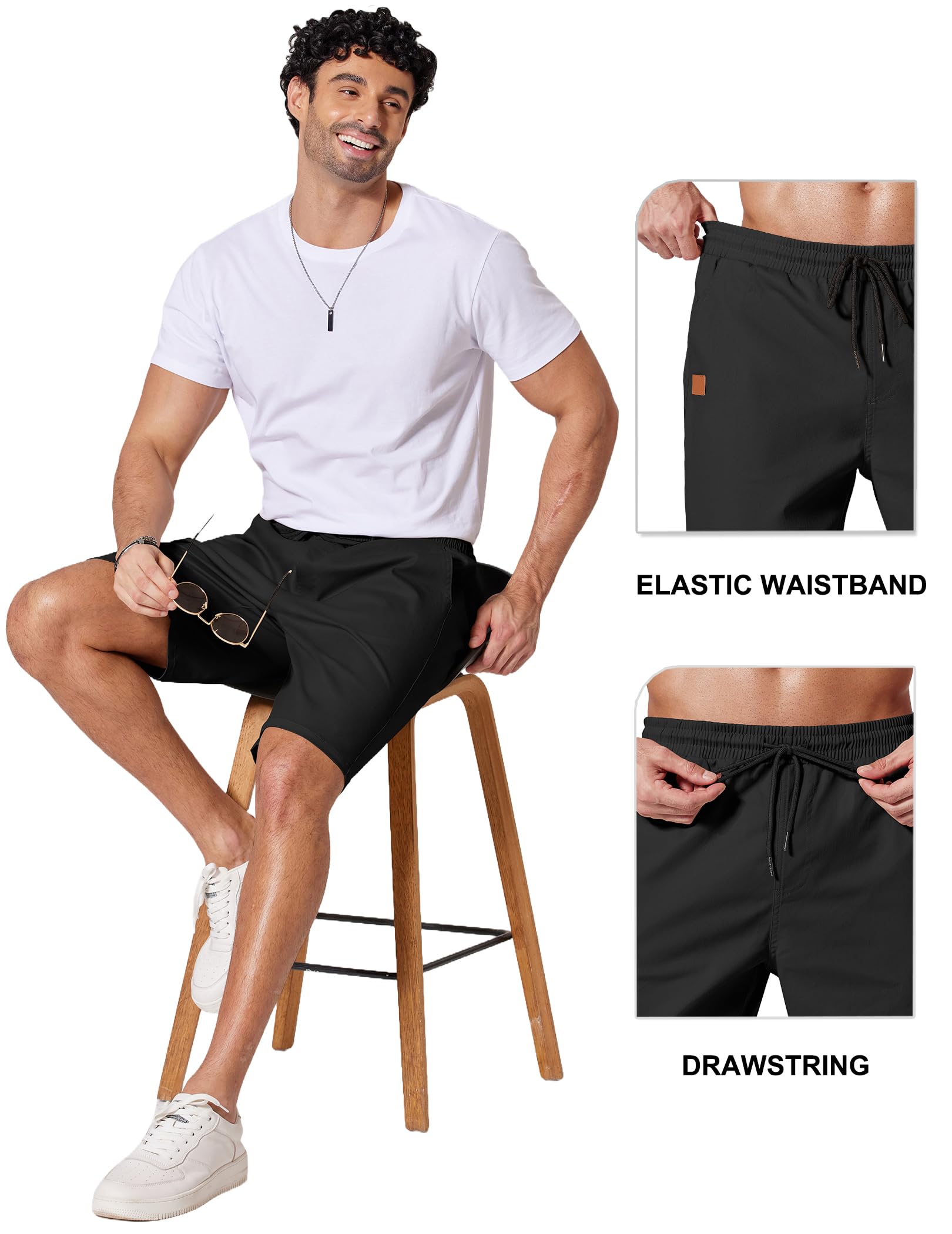 COOFANDY Mens Casual Shorts 9" Chino Cotton Shorts Summer Beach Drawstring Shorts with Pockets - 4