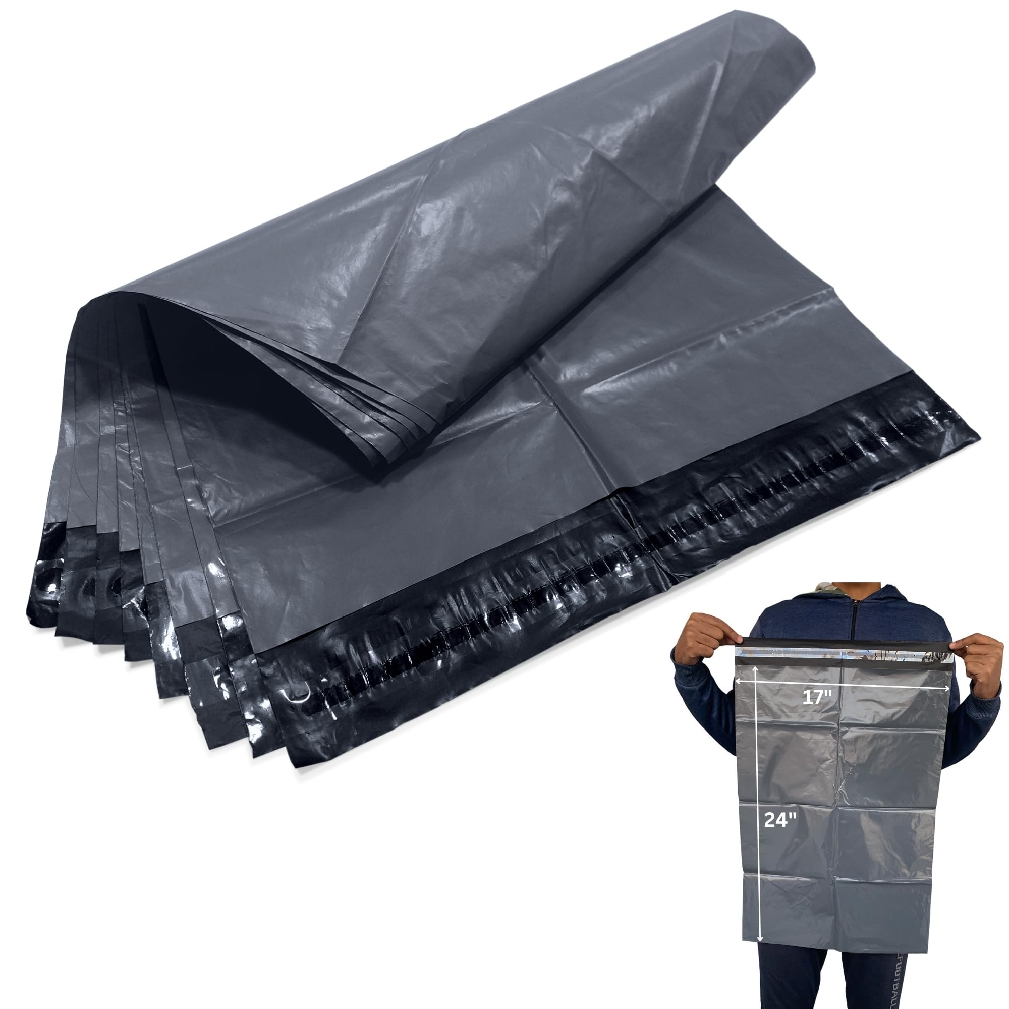 JeeJaan® 20 Pcs Grey Mailing Bags 17 x 24 in (432 x 610mm) Poly Mailers Grey Postage Bags