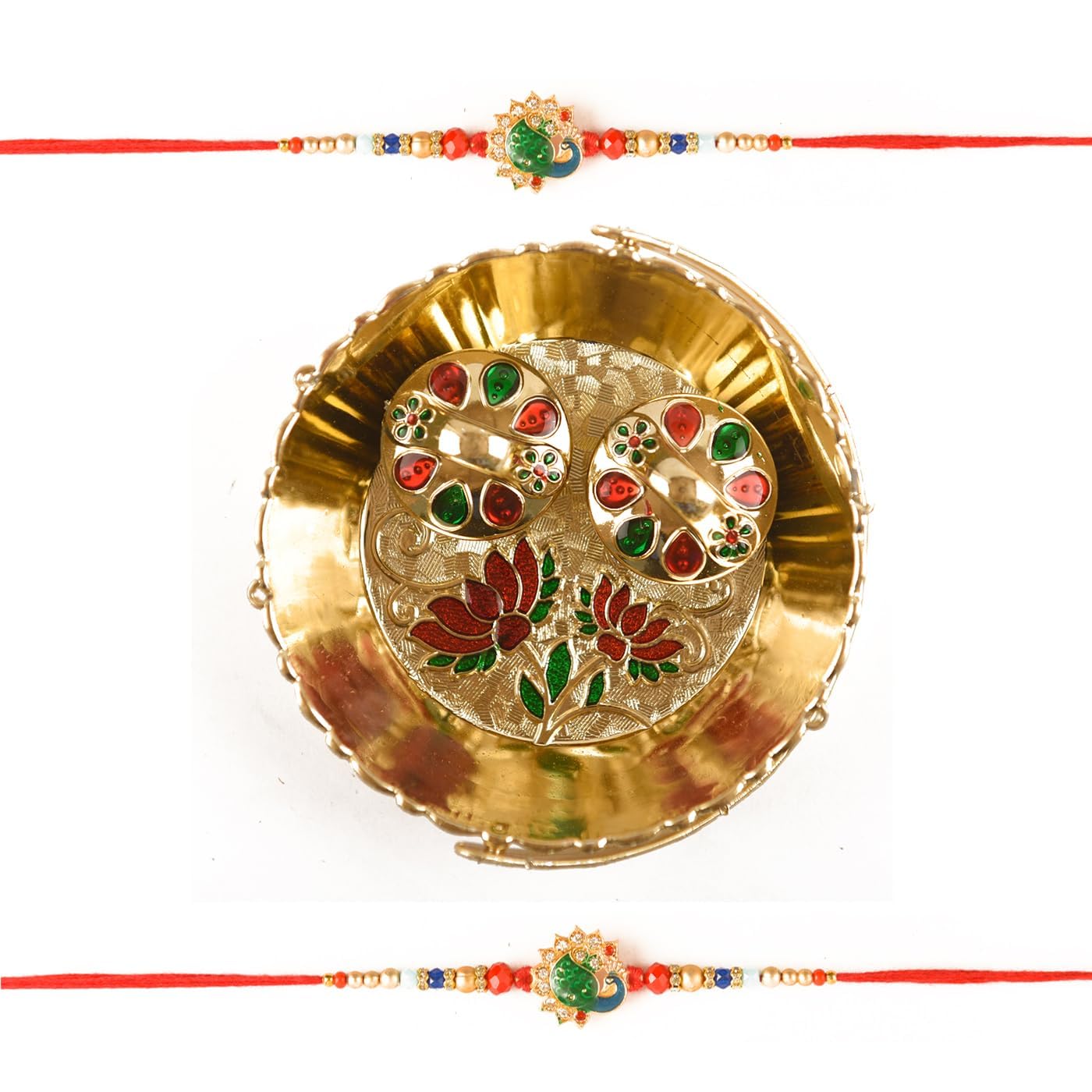 Anl Etails ~ Absolutely Stunning look “ 5 INCH “ Small Puja Thali With Handle, Rakhi for Brother and 2 Kankavati with Cap, Combo of 2 Rakhis for Pyare Bhaiya |Rakhi |Fancy Rakhi |Latest Desin Rakhi (B0CBL5KWBX) Amazon Price History, Amazon Price Tracker