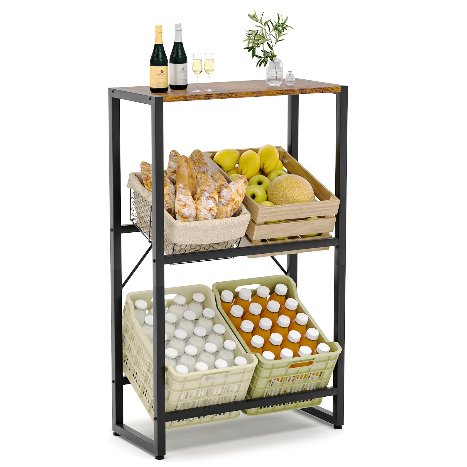 Suhu Getränkekistenregal 4 Kisten Getränkeregal mit Ablage Regal Getränkekisten Küche Kistenregal Wasserkistenregal Bierkistenregal, Speisekammer Abstellraum Balkon Belastbarkeit 150kg Schwarz