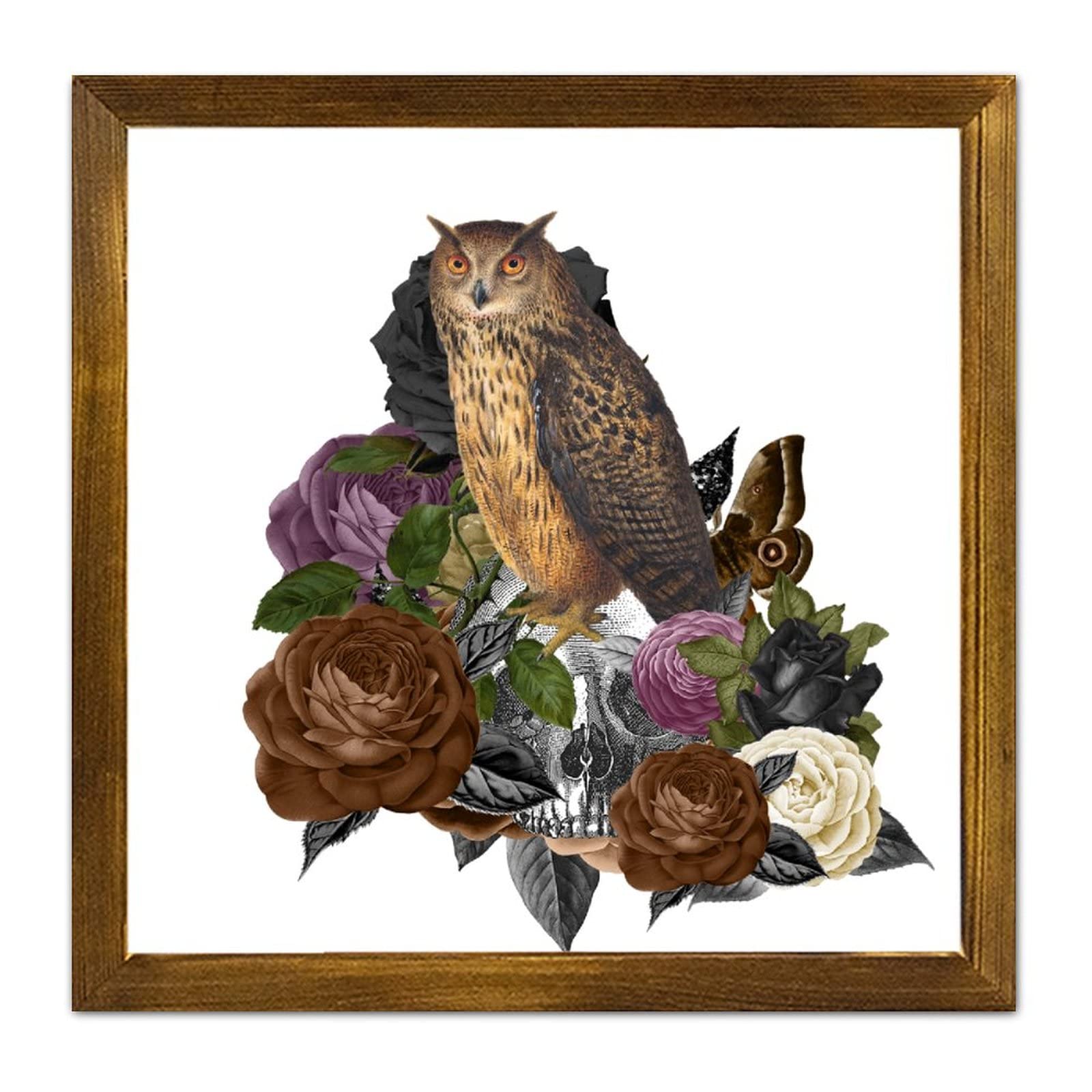 Panneau mural bois tête de mort hibou pour embellir une cuisine