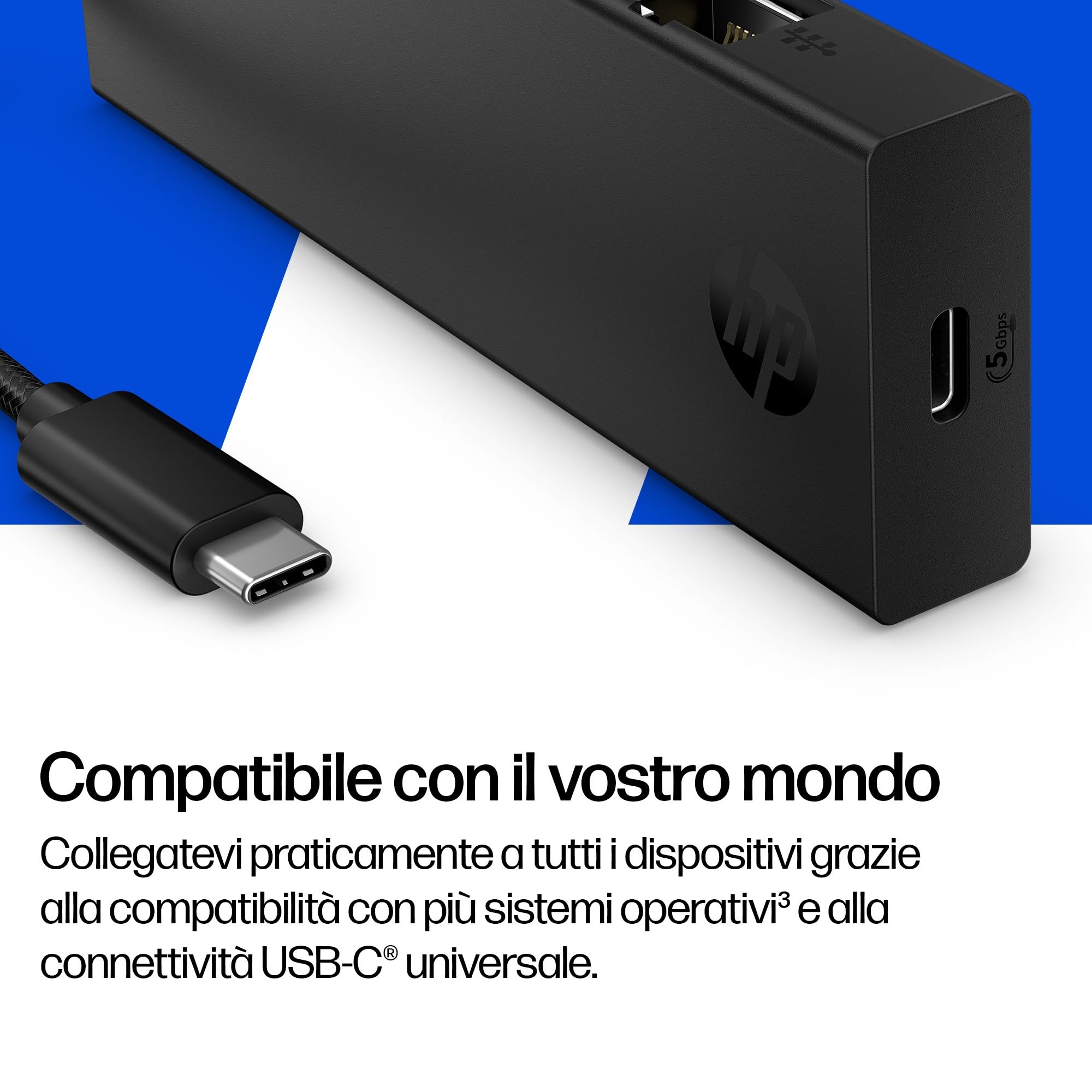 HP USB-C Hub Portatile, 4K HDMI, 5 Porte, HDMI 2.0, Ethernet, PD 65W, Nero | Più connessioni ovunque per professionisti e studenti: collega monitor 4K, rete cablata e accessori con un solo hub USB-C