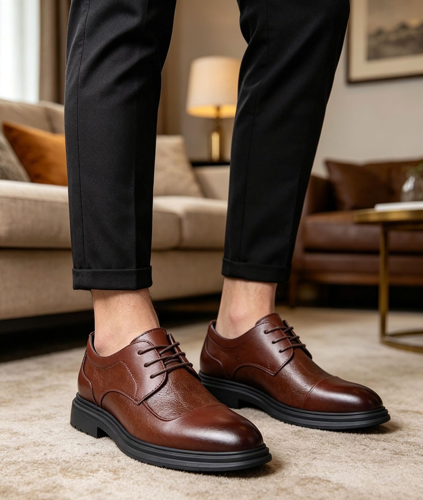 Scarpe Derby Uomo Eleganti Stringate Similpelle Scarpe da Abito Classiche per Ufficio Business Matrimonio