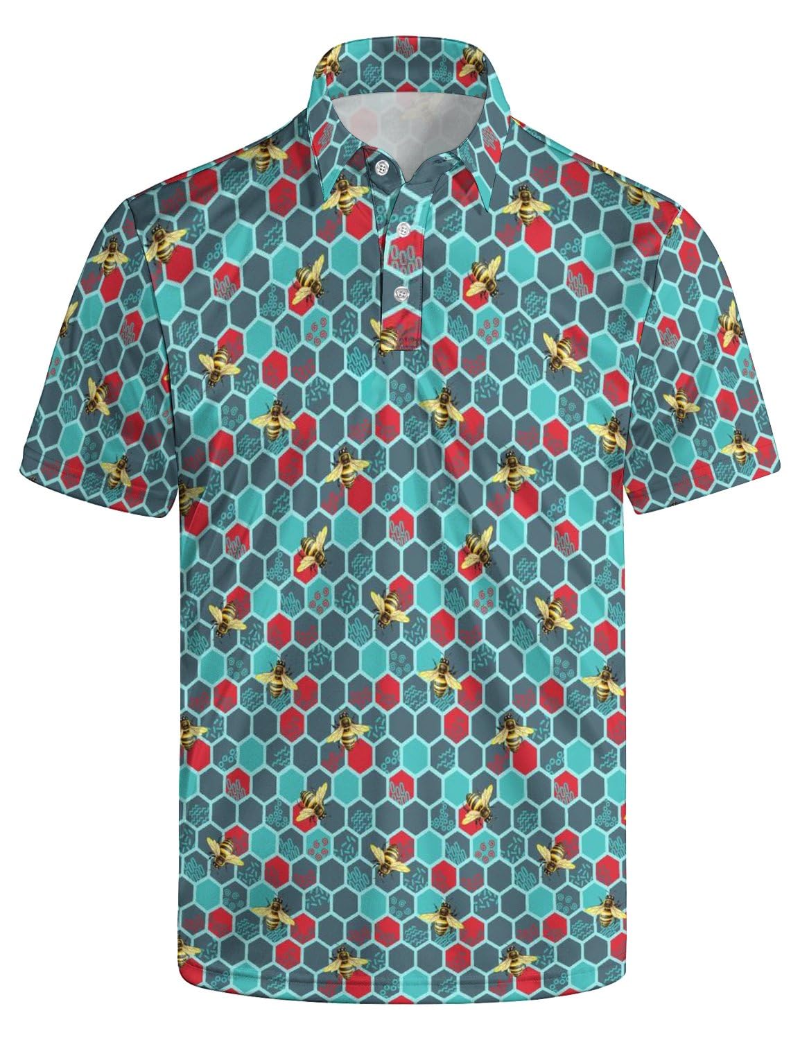 Golf Shirts for Men Printed Quick Dry Short Sleeve Performance Polo Shirts Moisture Wicking Collared Tennis T-Shirt