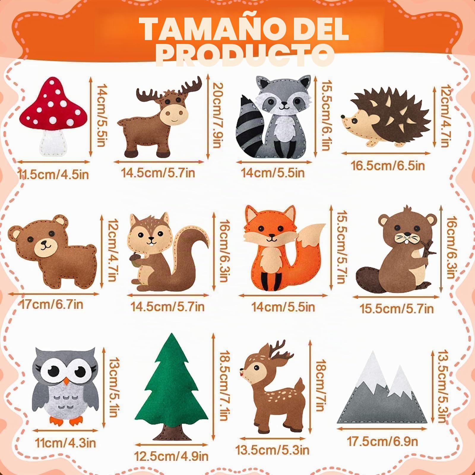 Celestia 12 piezas kit costura niños – Figuras de animales de peluche para coser y rellenar, adecuado para niños de 6 años y más y principiantes