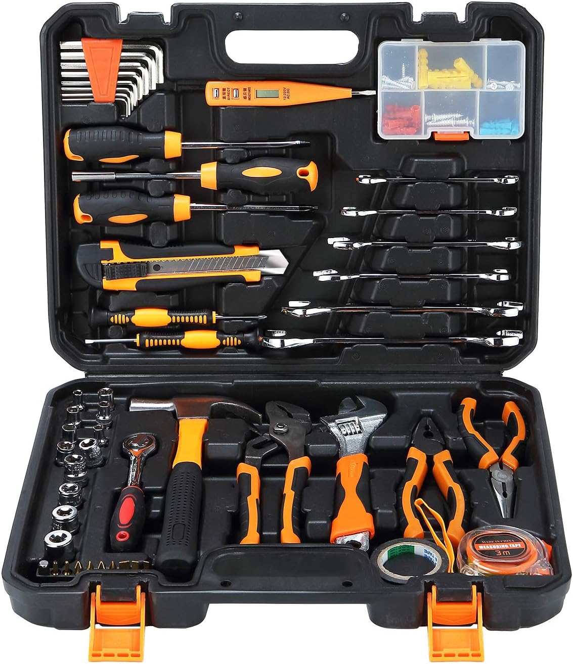 SOLUDE 95 Piece Mechanics Home Tools Set,Auto Repair General Household Hand Tool Kit with Plastic Toolbox Storage Case