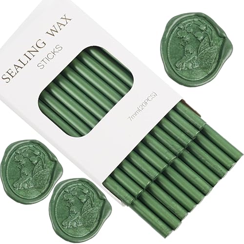 Miniatura 7 de ONWINPOR - Barras de sellado de cera verde pino, 20 varillas de sellado de cera con pistola de pegamento para sello de cera, invitaciones de boda,