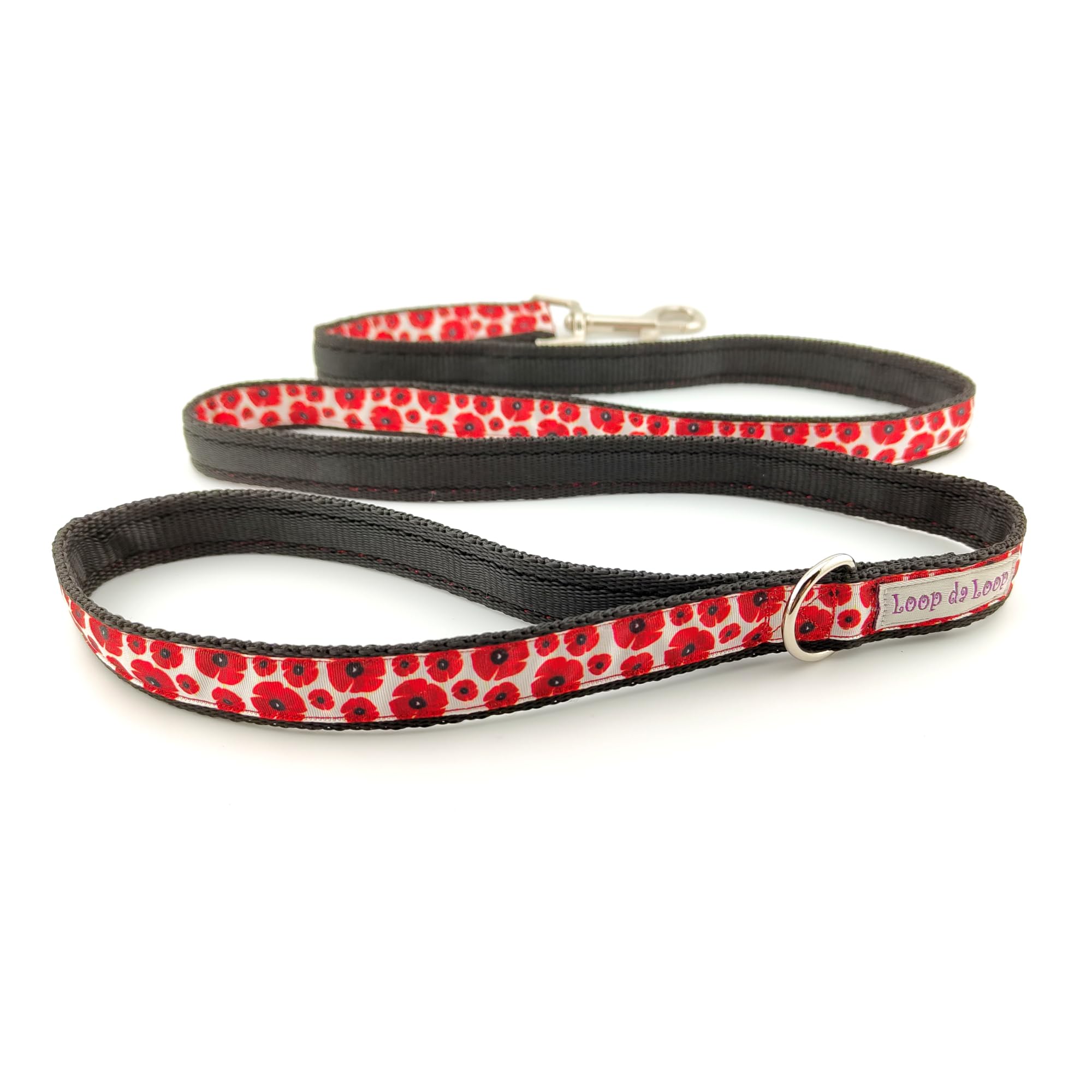 Loop-da-Loop poppies dog lead (Black base, 4ft lead)