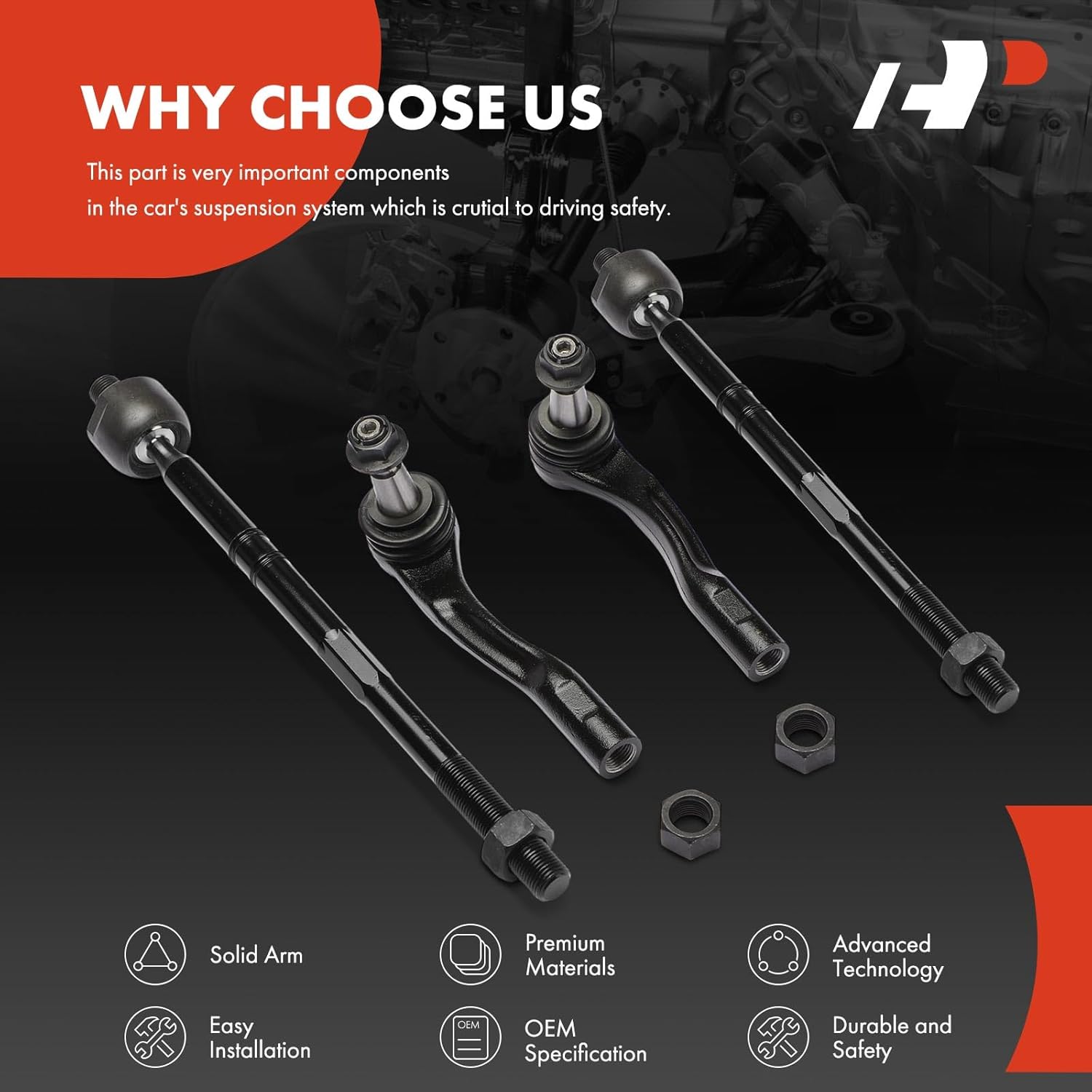 A-Premium Set of 4, Front Inner Outer Tie Rod End Kit, Compatible with Freightliner Sprinter 1500 2500 3500 3500XD 4500 & Mercedes-Benz Sprinter 1500 2500 3500 3500XD 4500